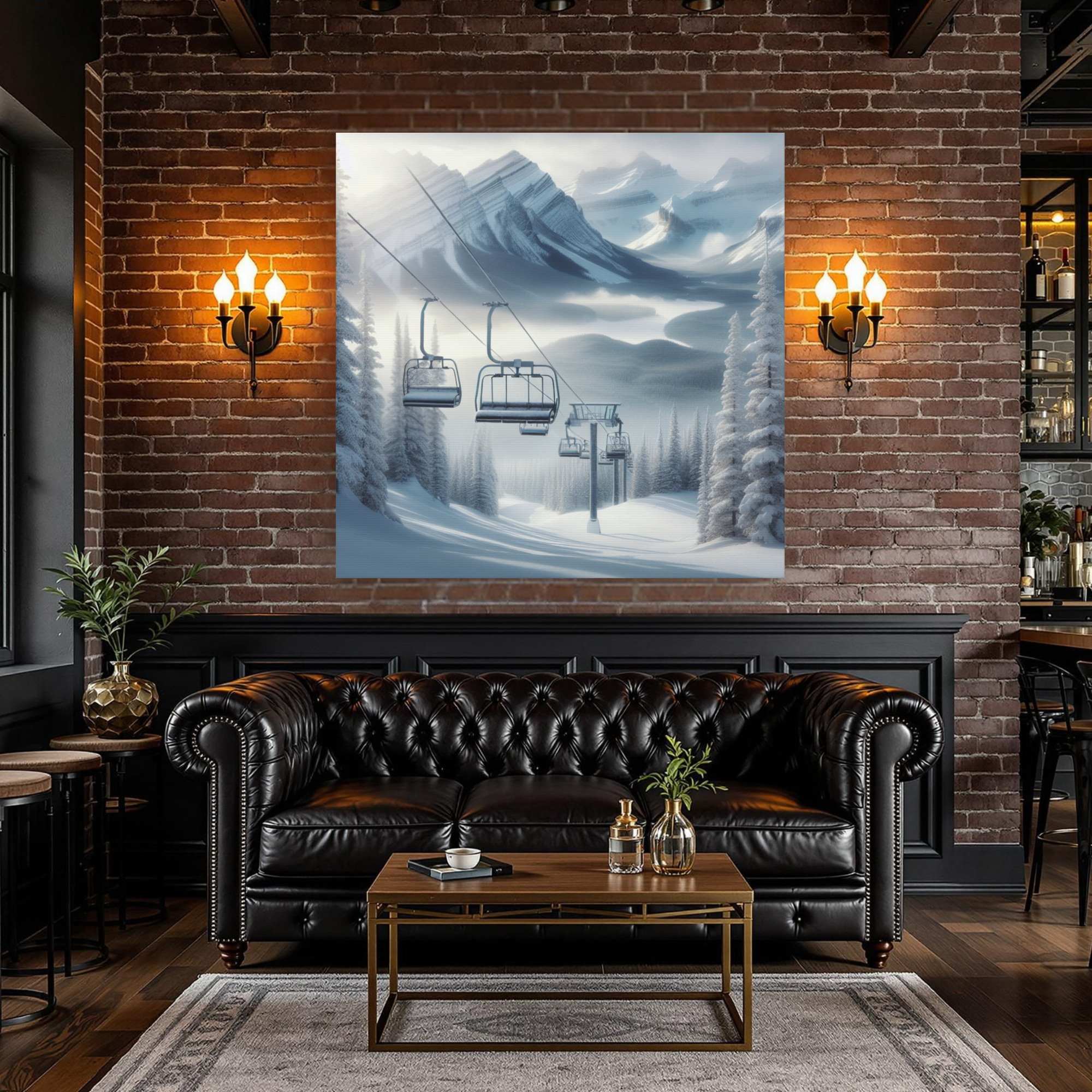Snowy Ski Lift Over Alpine Valley – Winter Mountain Wall Art