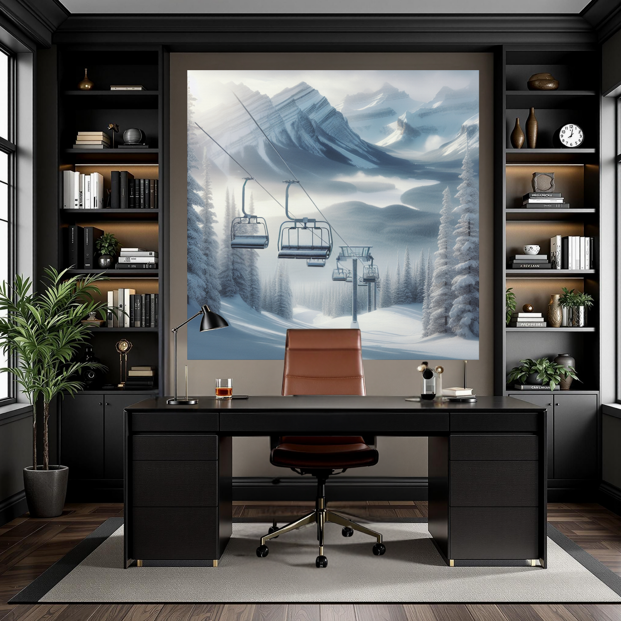 Snowy Ski Lift Over Alpine Valley – Winter Mountain Wall Art