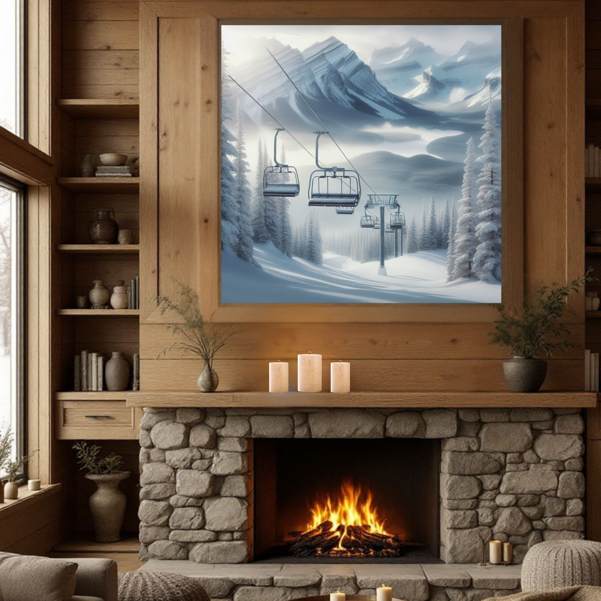 Snowy Ski Lift Over Alpine Valley – Winter Mountain Wall Art