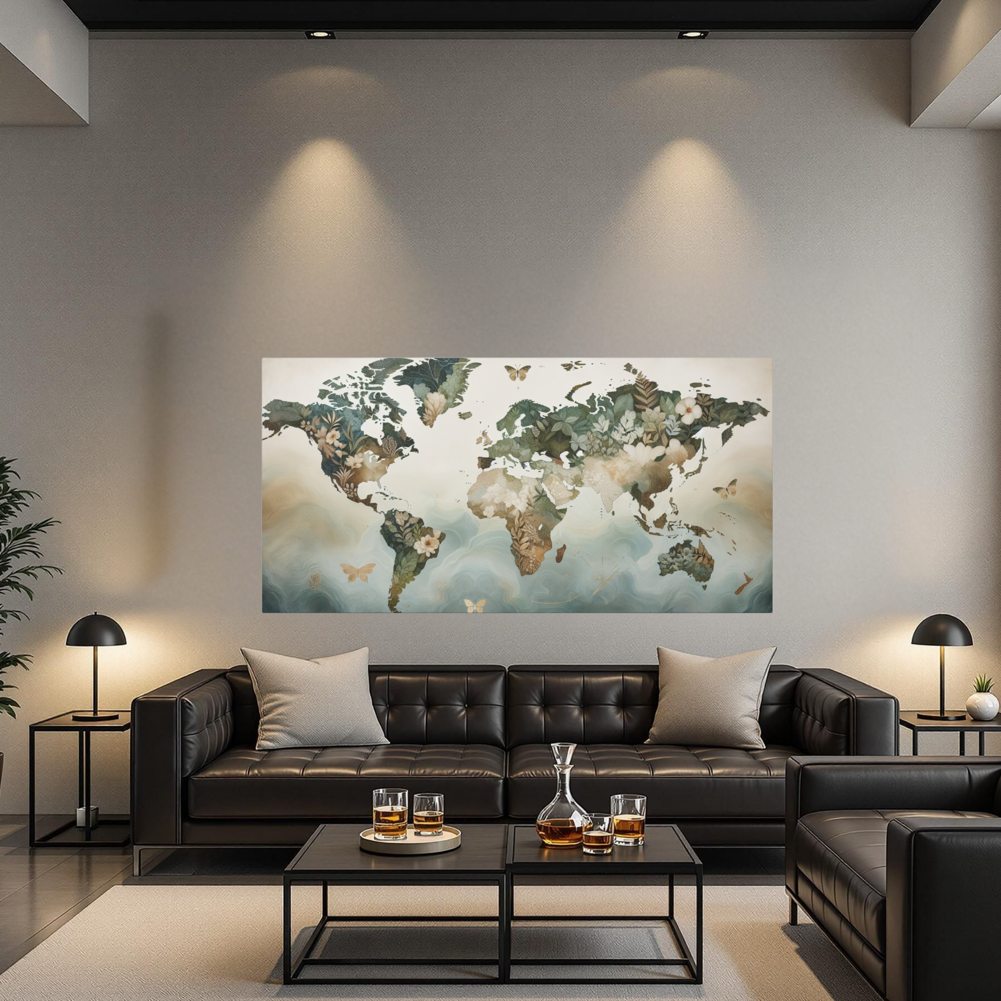 Floral World Map With Butterflies – Botanical Nature Wall Art