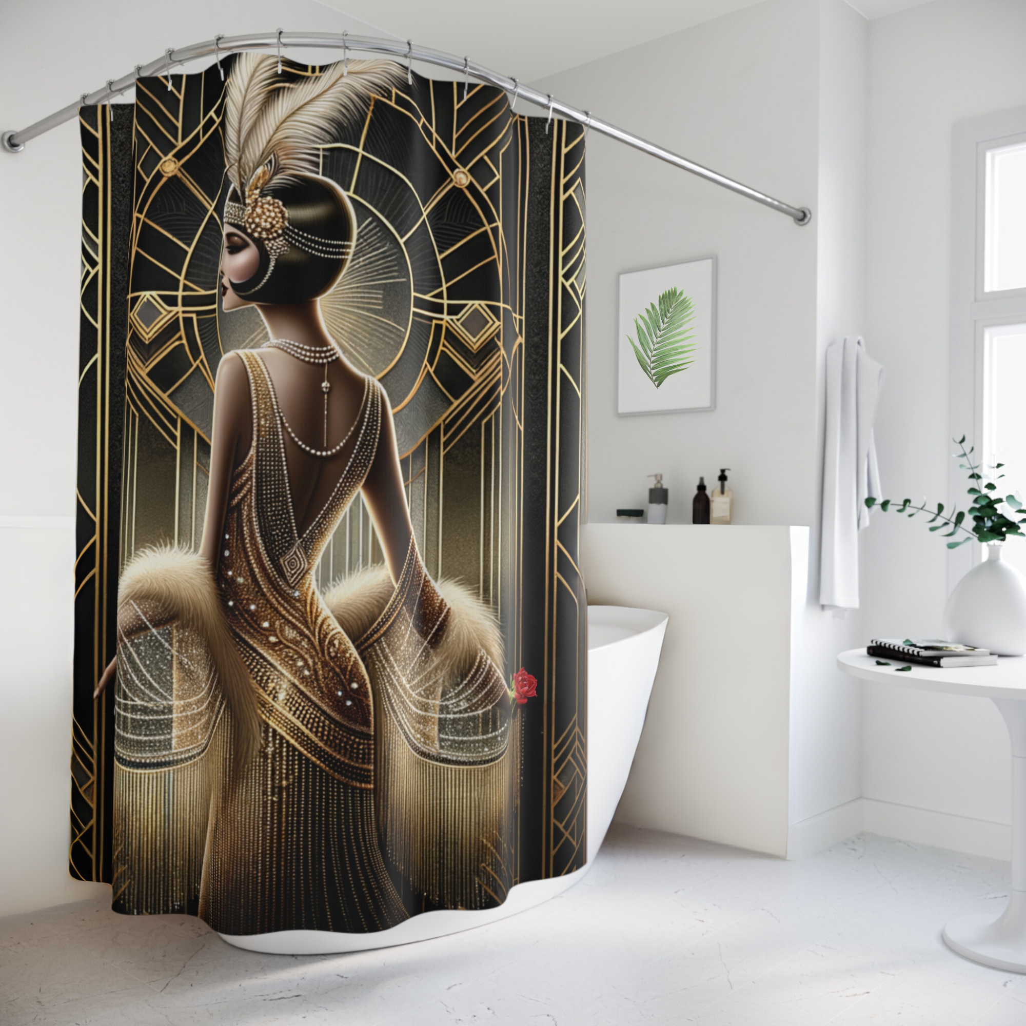 Gatsby Glamour in Gold – Art Deco Flapper Shower Curtain