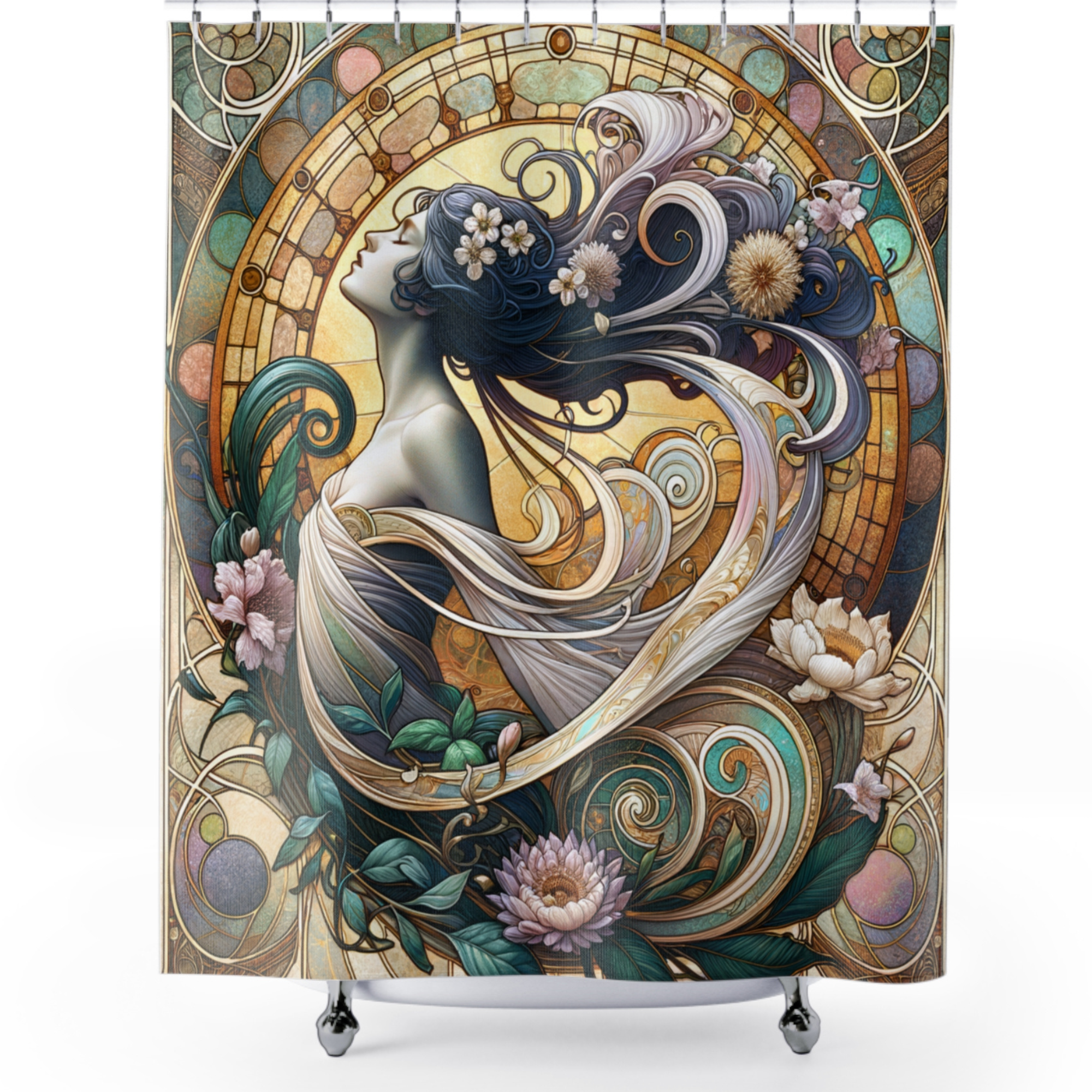 Moonlit Nouveau Muse – Art Nouveau Goddess Shower Curtain