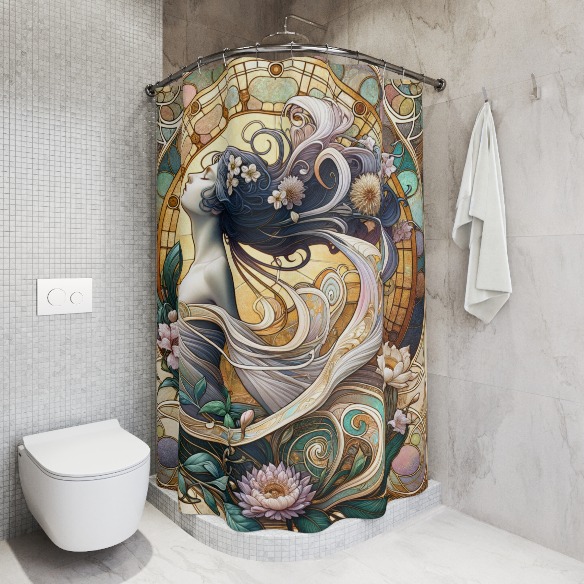 Moonlit Nouveau Muse – Art Nouveau Goddess Shower Curtain