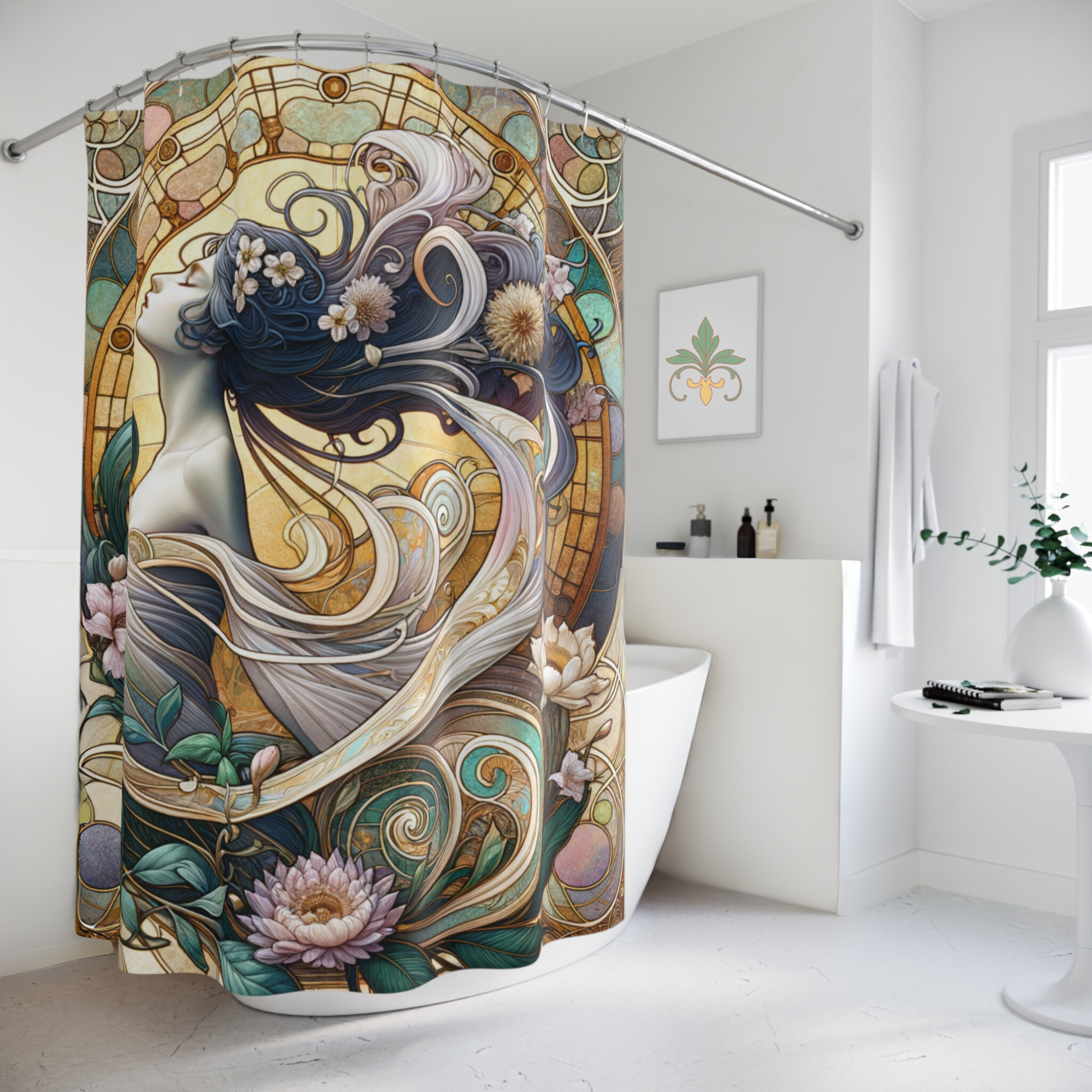 Moonlit Nouveau Muse – Art Nouveau Goddess Shower Curtain