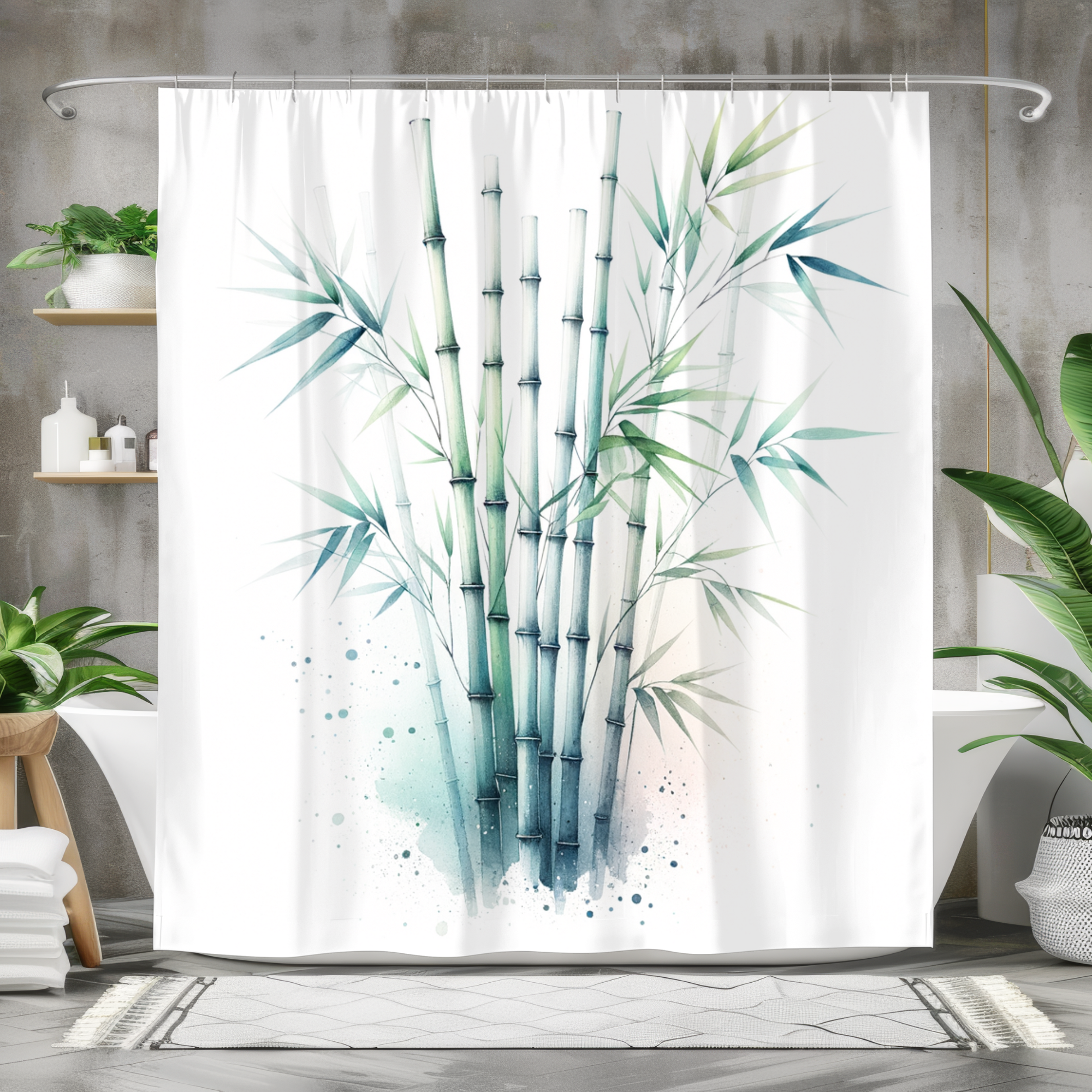Tranquil Watercolor Bamboo – Zen Spa Bathroom Shower Curtain