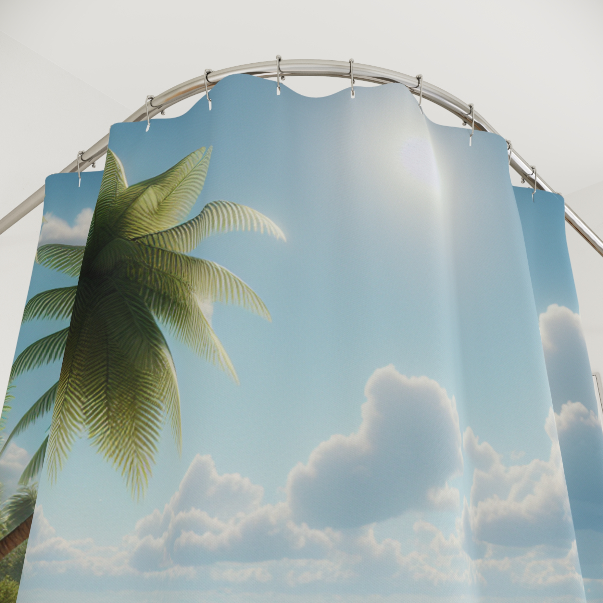 Tropical Seashell Shoreline – Coastal Beach Morning Shower Curtain