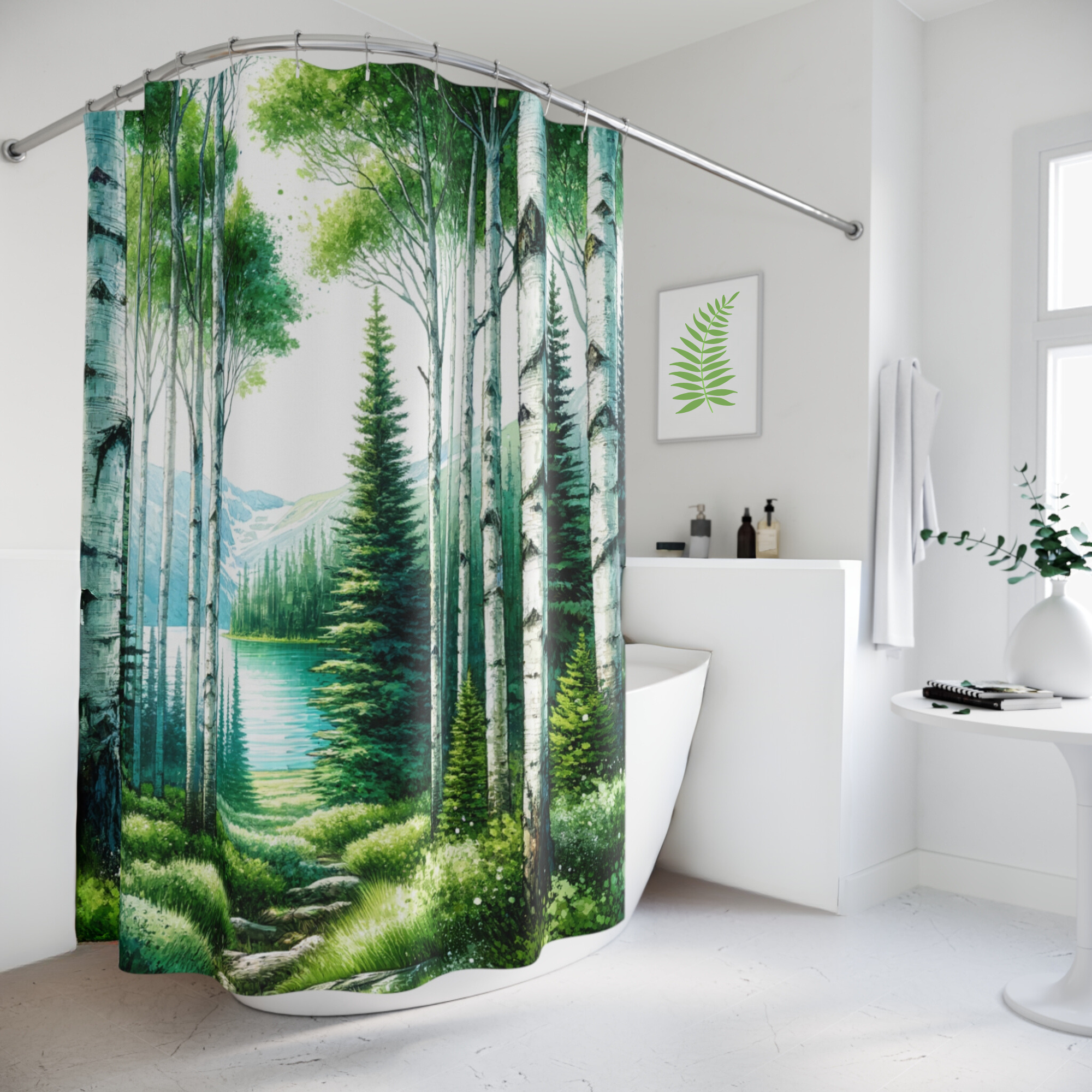 Aspen Forest Pathway by the Lake – Nature Landscape Shower Curtain