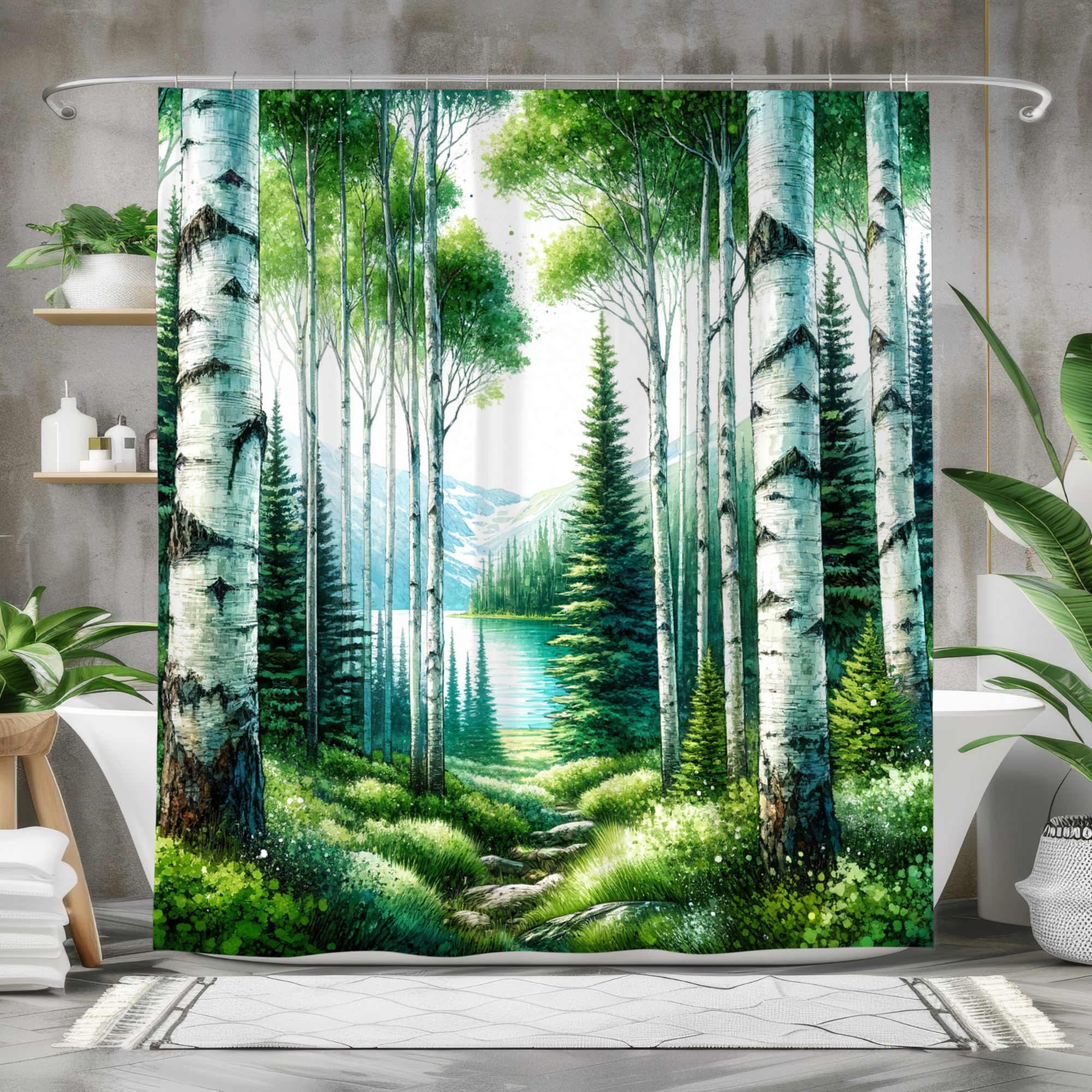 Aspen Forest Pathway by the Lake – Nature Landscape Shower Curtain