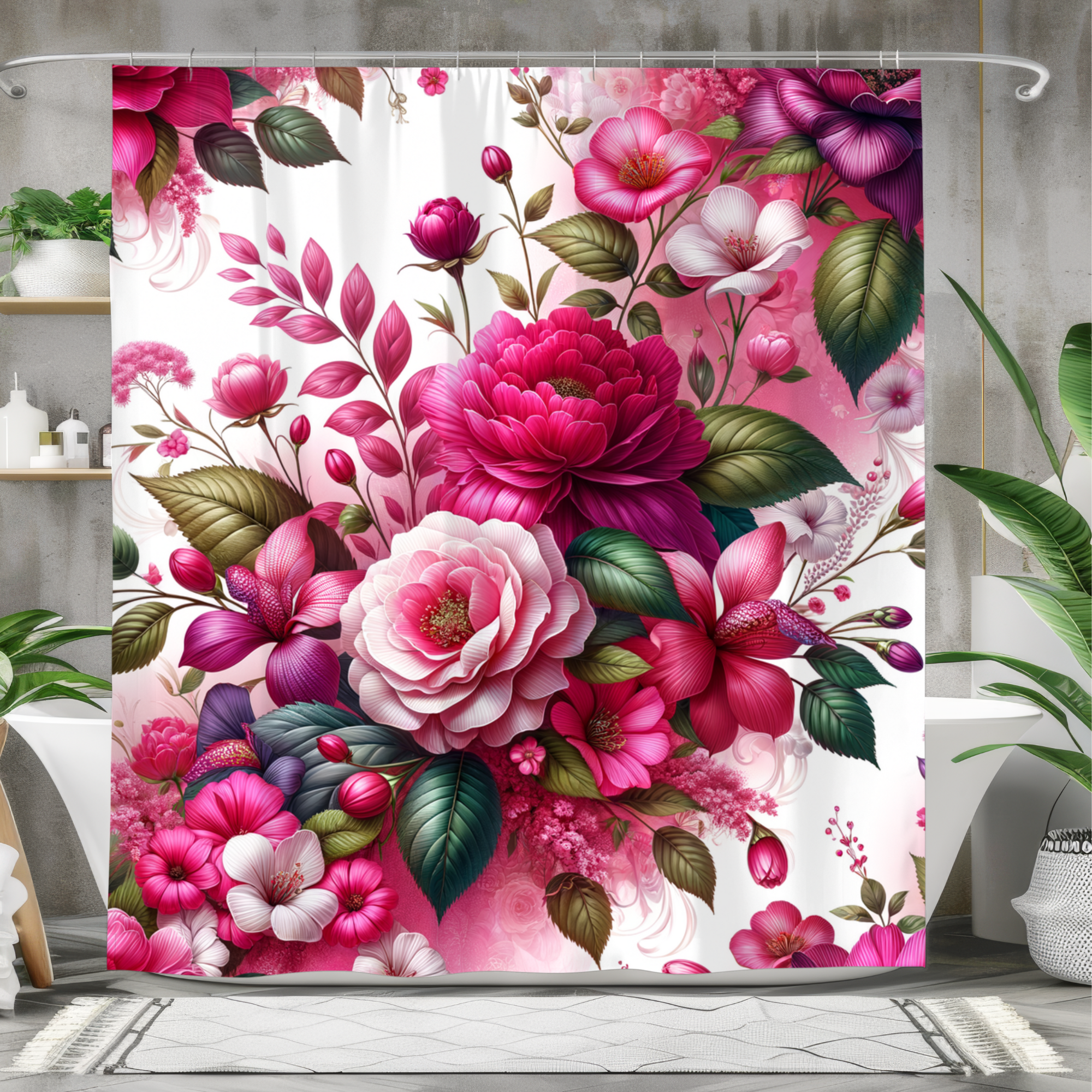 Vibrant Pink Garden Blooms – Romantic Floral Shower Curtain