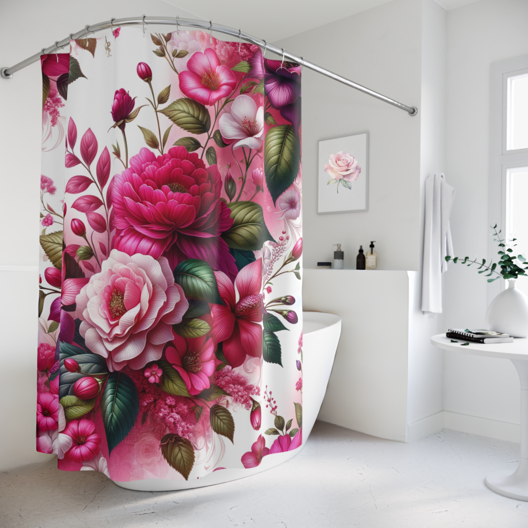 Vibrant Pink Garden Blooms – Romantic Floral Shower Curtain