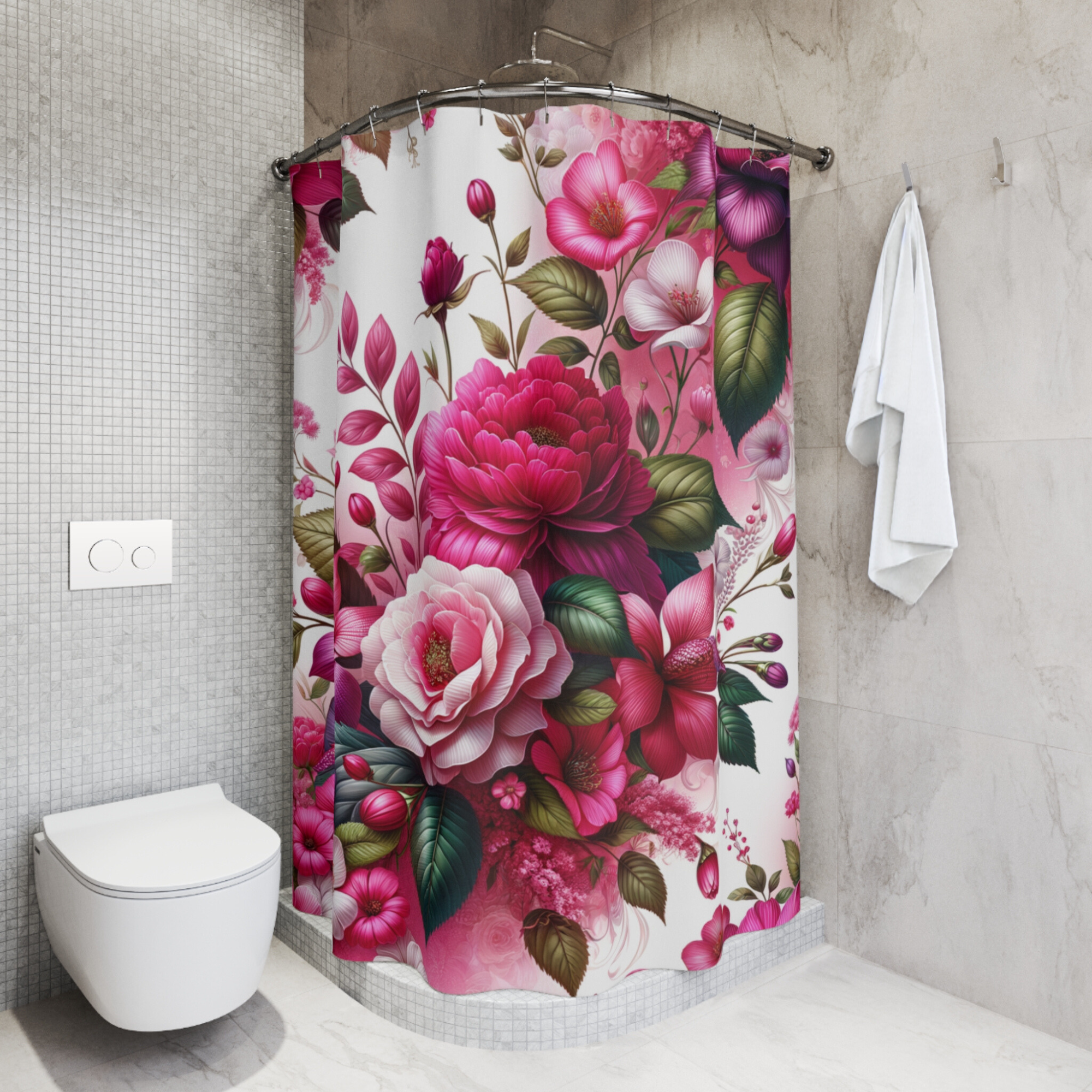 Vibrant Pink Garden Blooms – Romantic Floral Shower Curtain