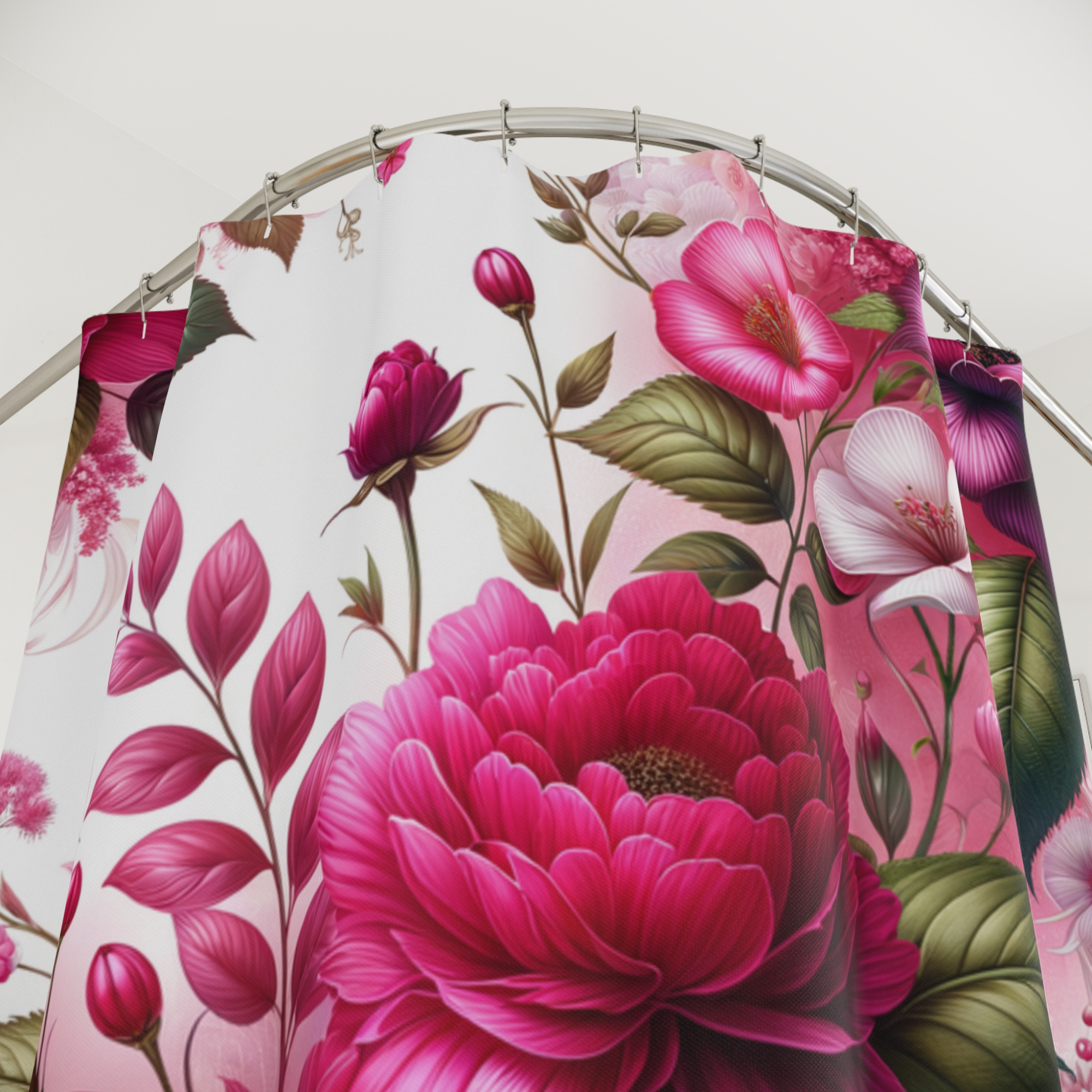 Vibrant Pink Garden Blooms – Romantic Floral Shower Curtain