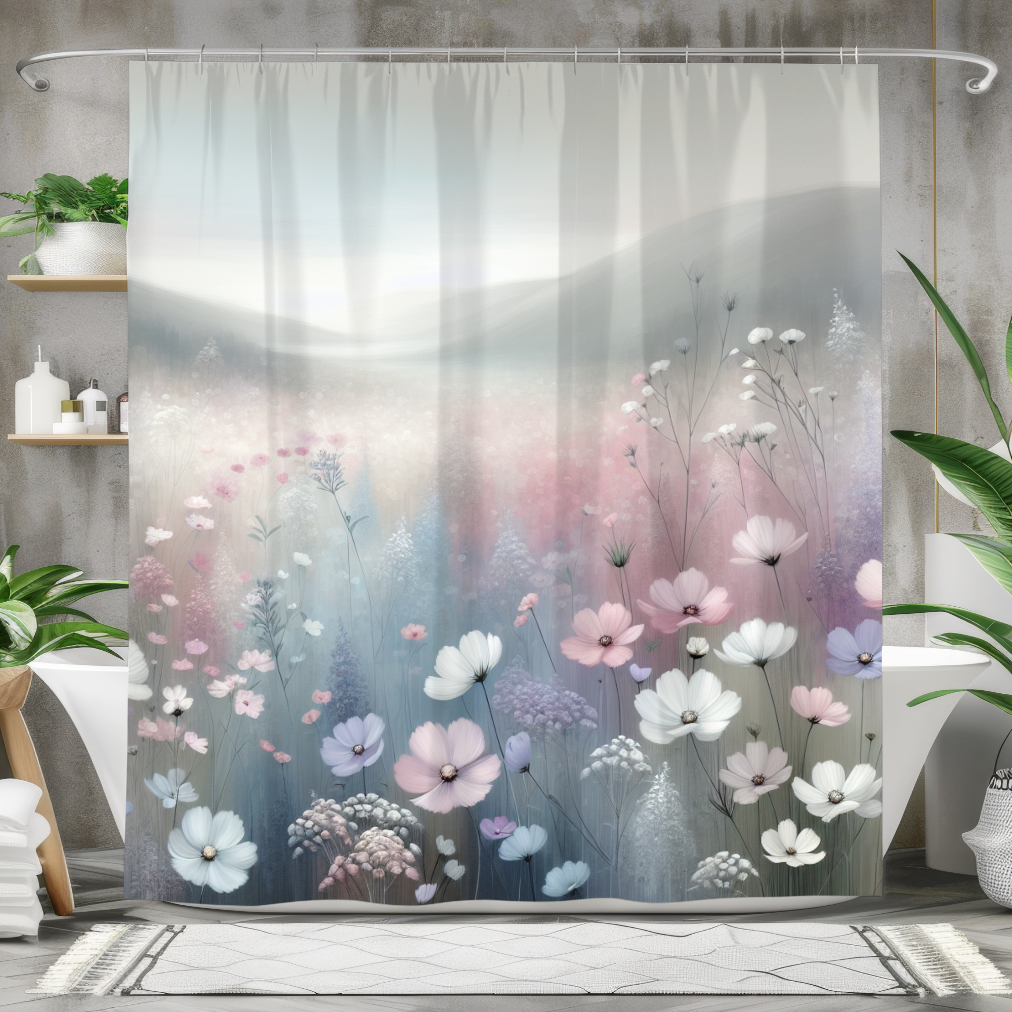 Pastel Wildflower Meadow – Soft Dreamy Floral Shower Curtain