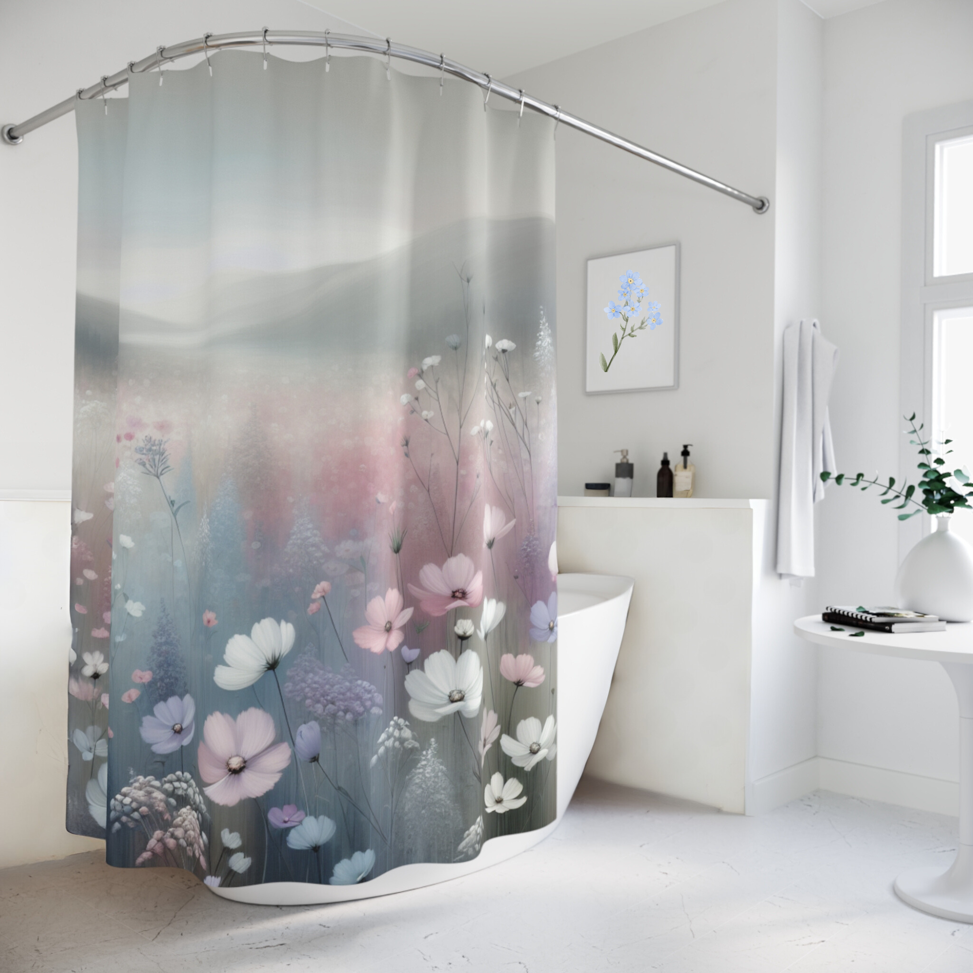 Pastel Wildflower Meadow – Soft Dreamy Floral Shower Curtain