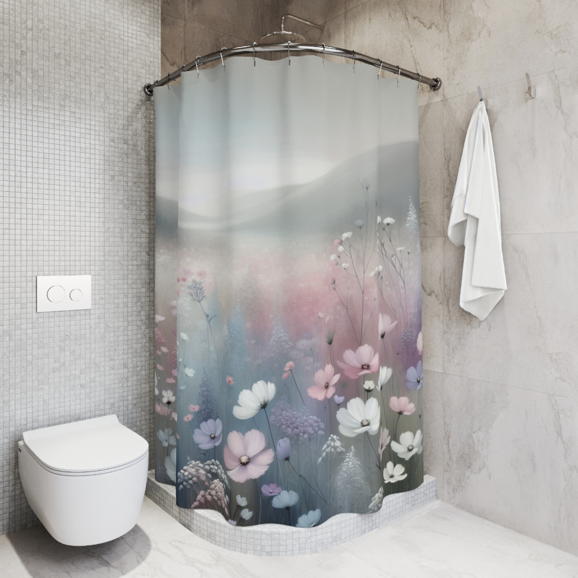 Pastel Wildflower Meadow – Soft Dreamy Floral Shower Curtain