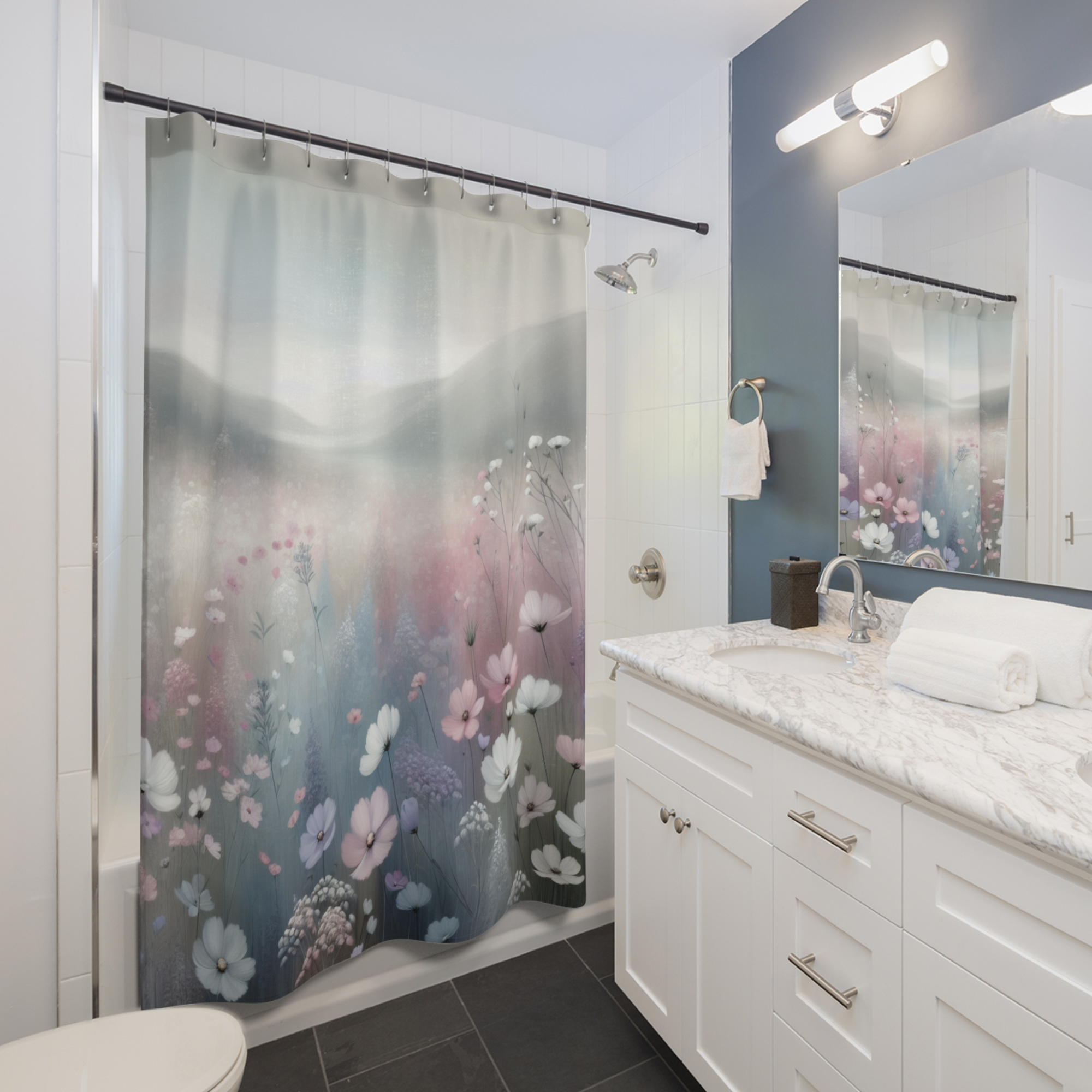 Pastel Wildflower Meadow – Soft Dreamy Floral Shower Curtain