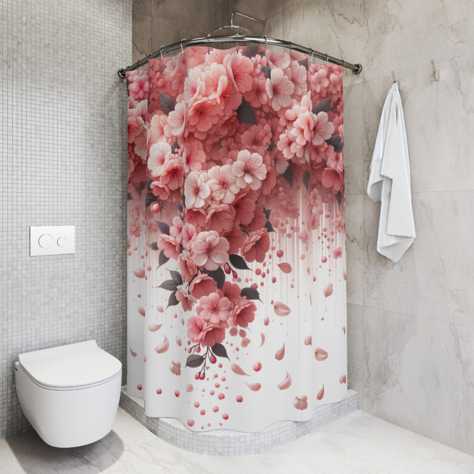 Cascading Cherry Blossoms – Pink Floral Shower Curtain