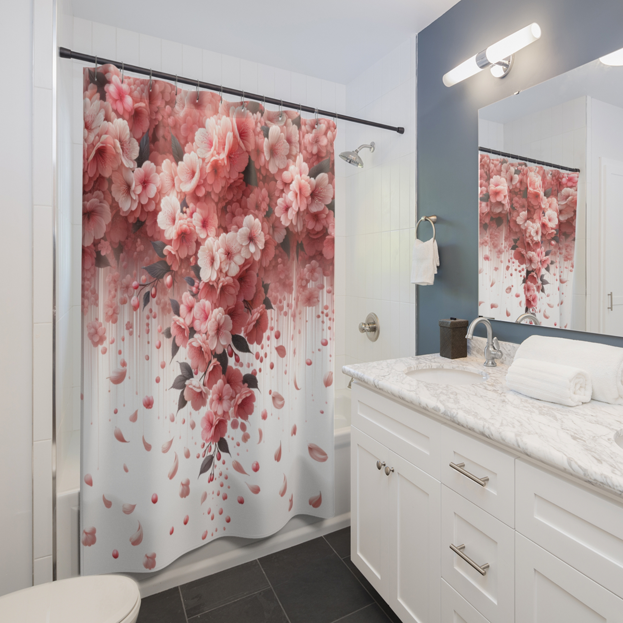 Cascading Cherry Blossoms – Pink Floral Shower Curtain