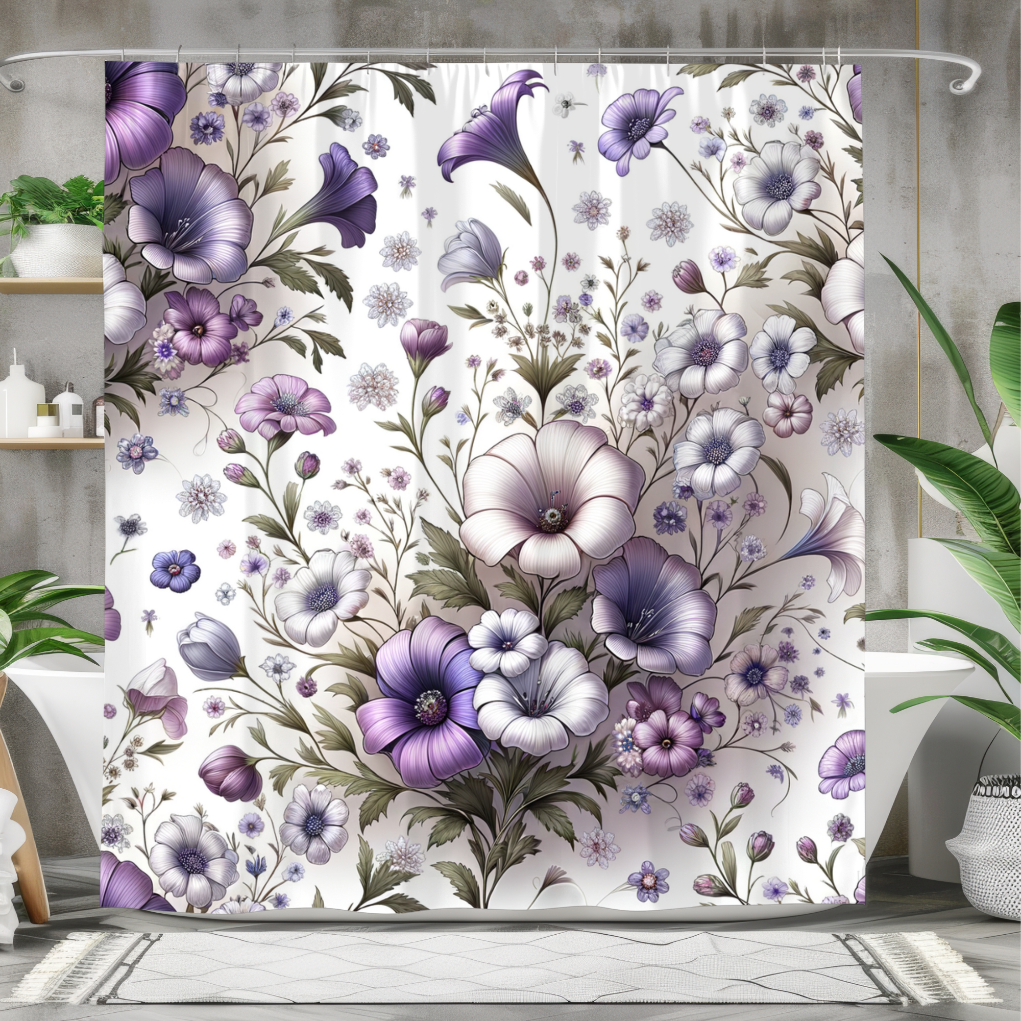 Lavender Bloom Garden – Purple and White Floral Shower Curtain