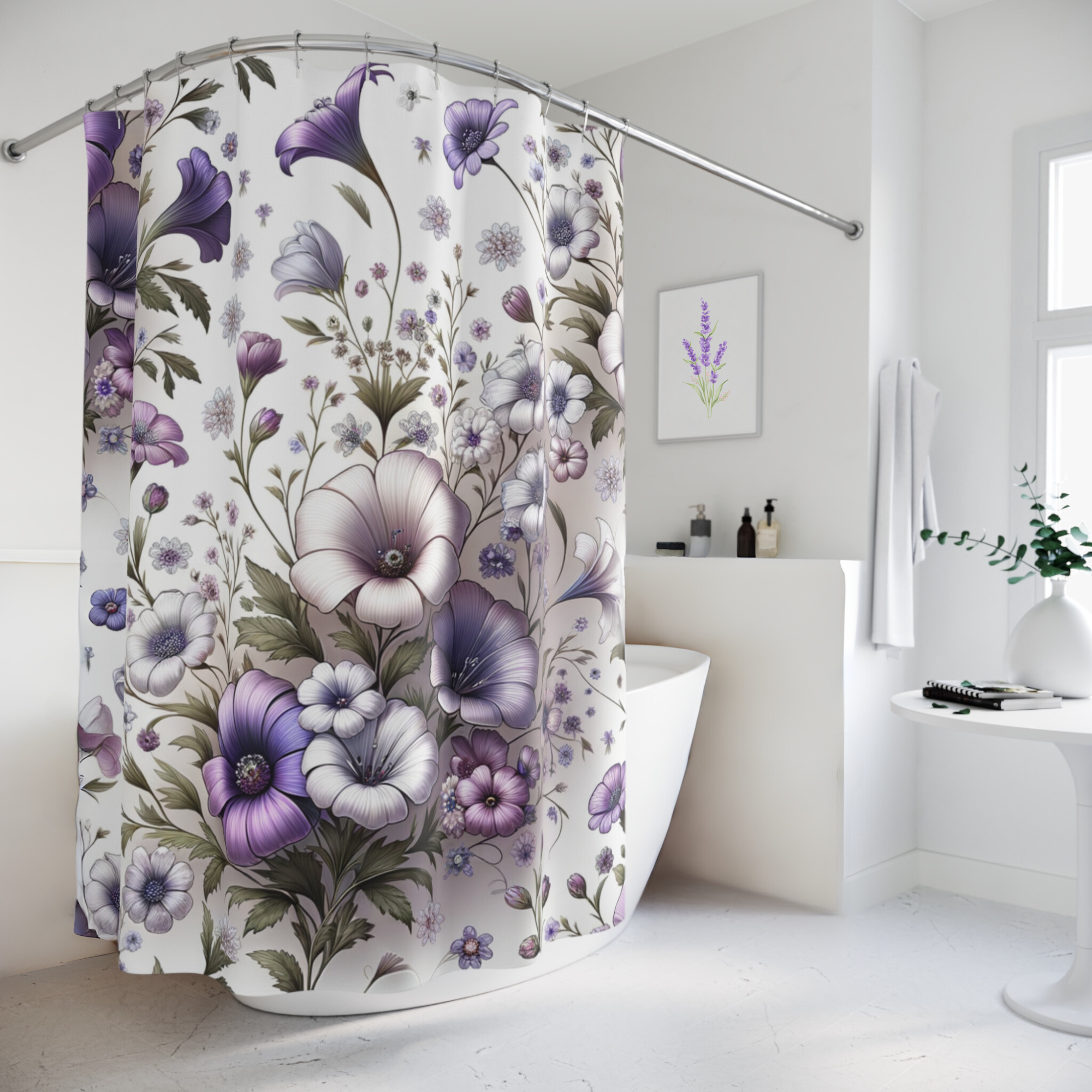 Lavender Bloom Garden – Purple and White Floral Shower Curtain