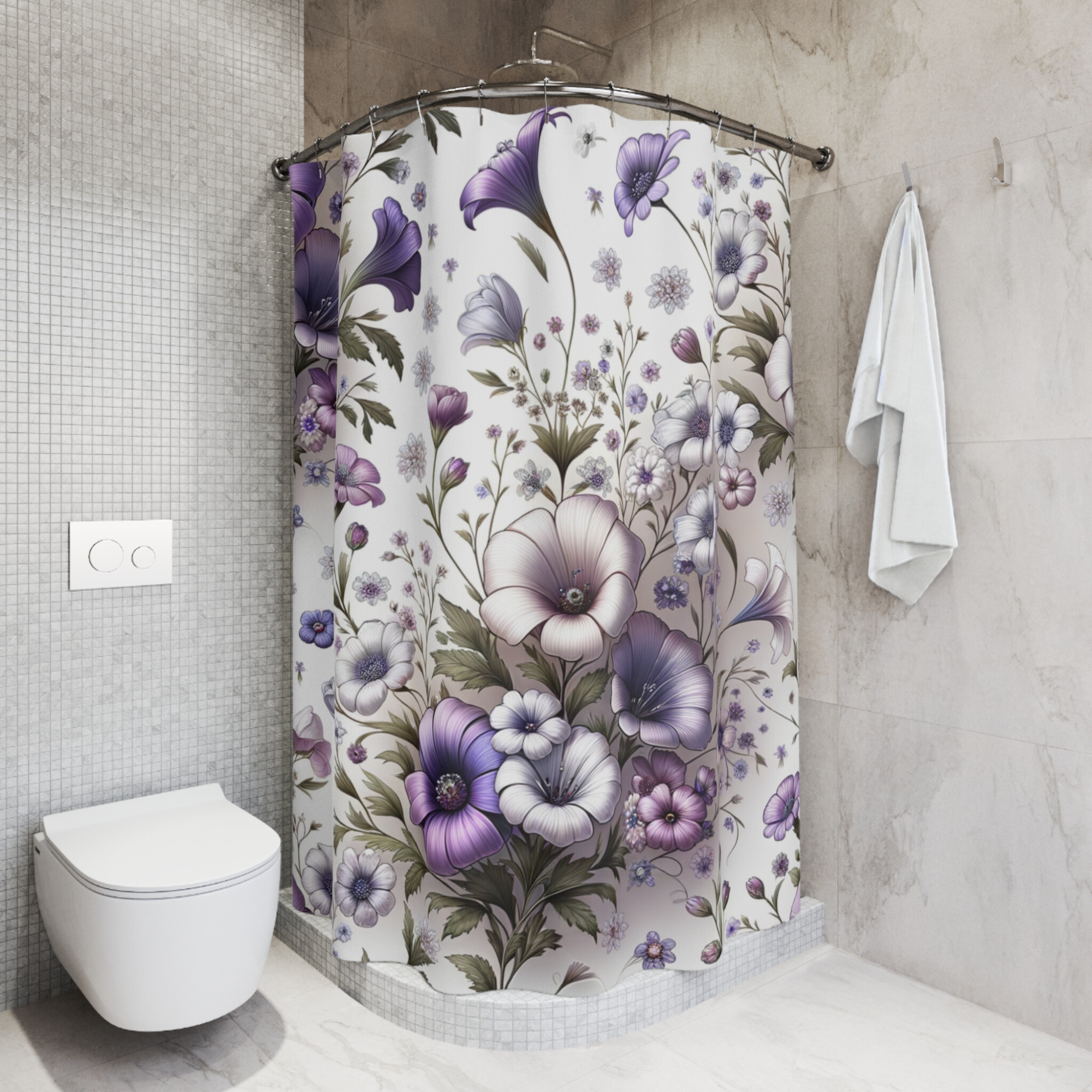Lavender Bloom Garden – Purple and White Floral Shower Curtain