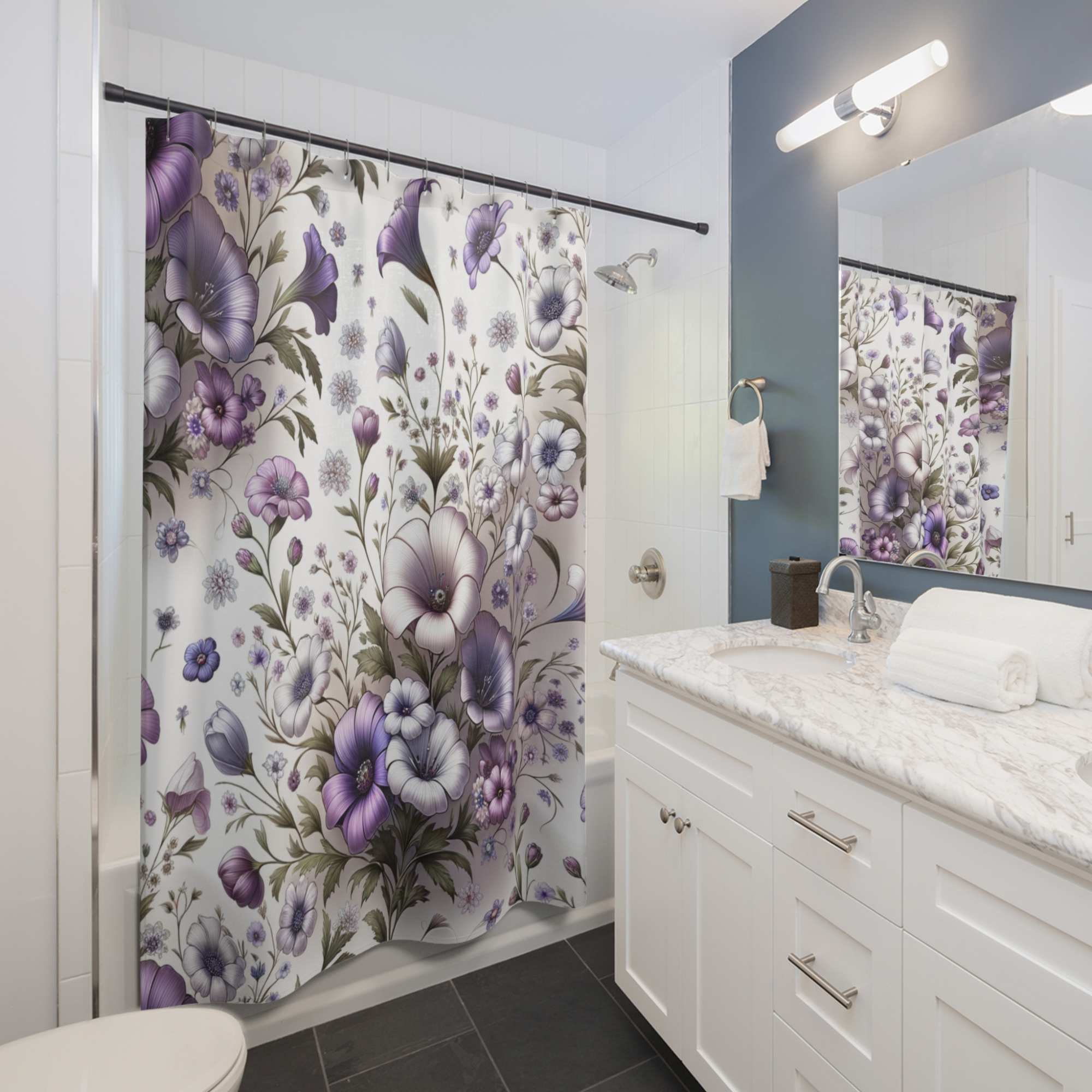 Lavender Bloom Garden – Purple and White Floral Shower Curtain