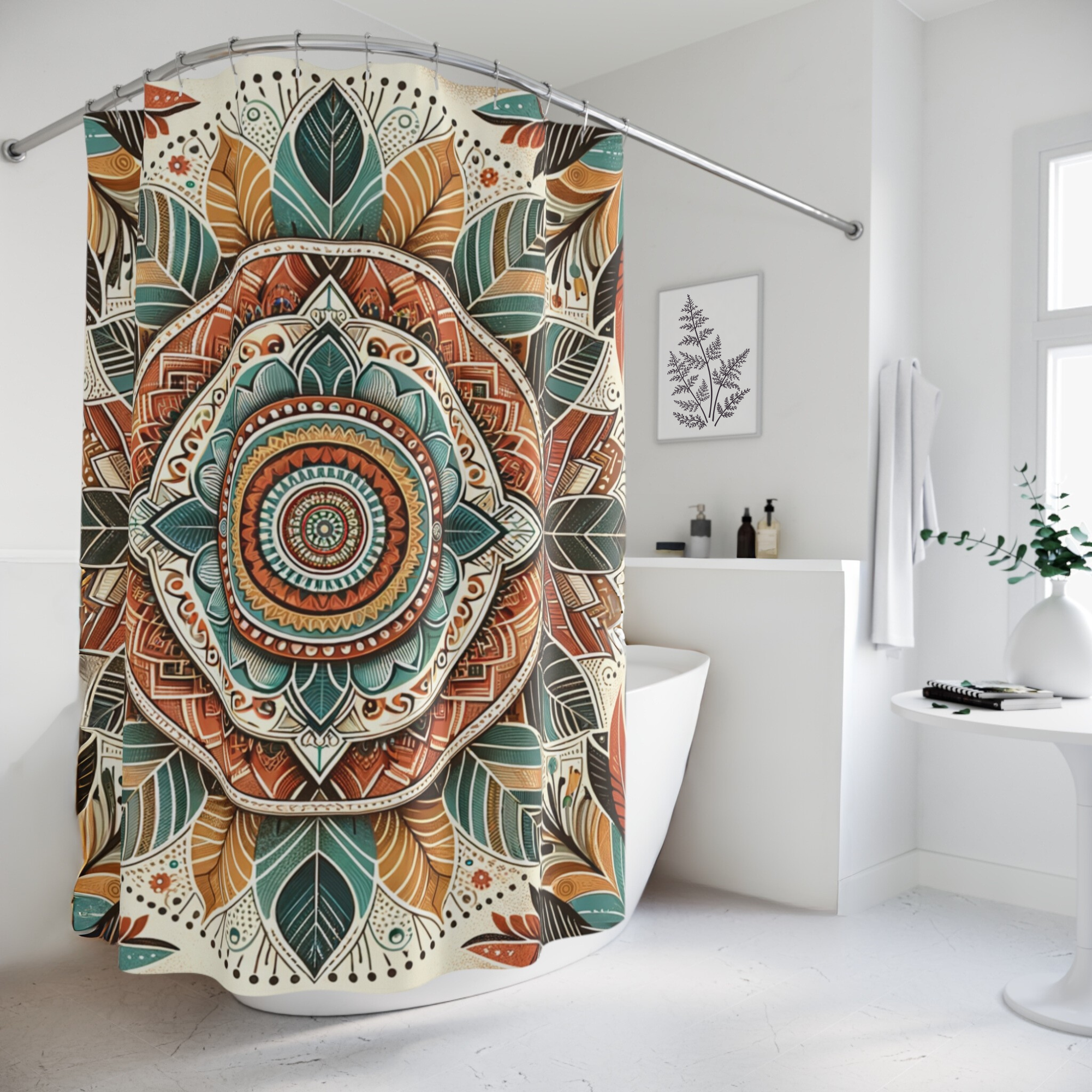 Tribal Boho Mandala in Earth Tones – Bold Geometric Shower Curtain