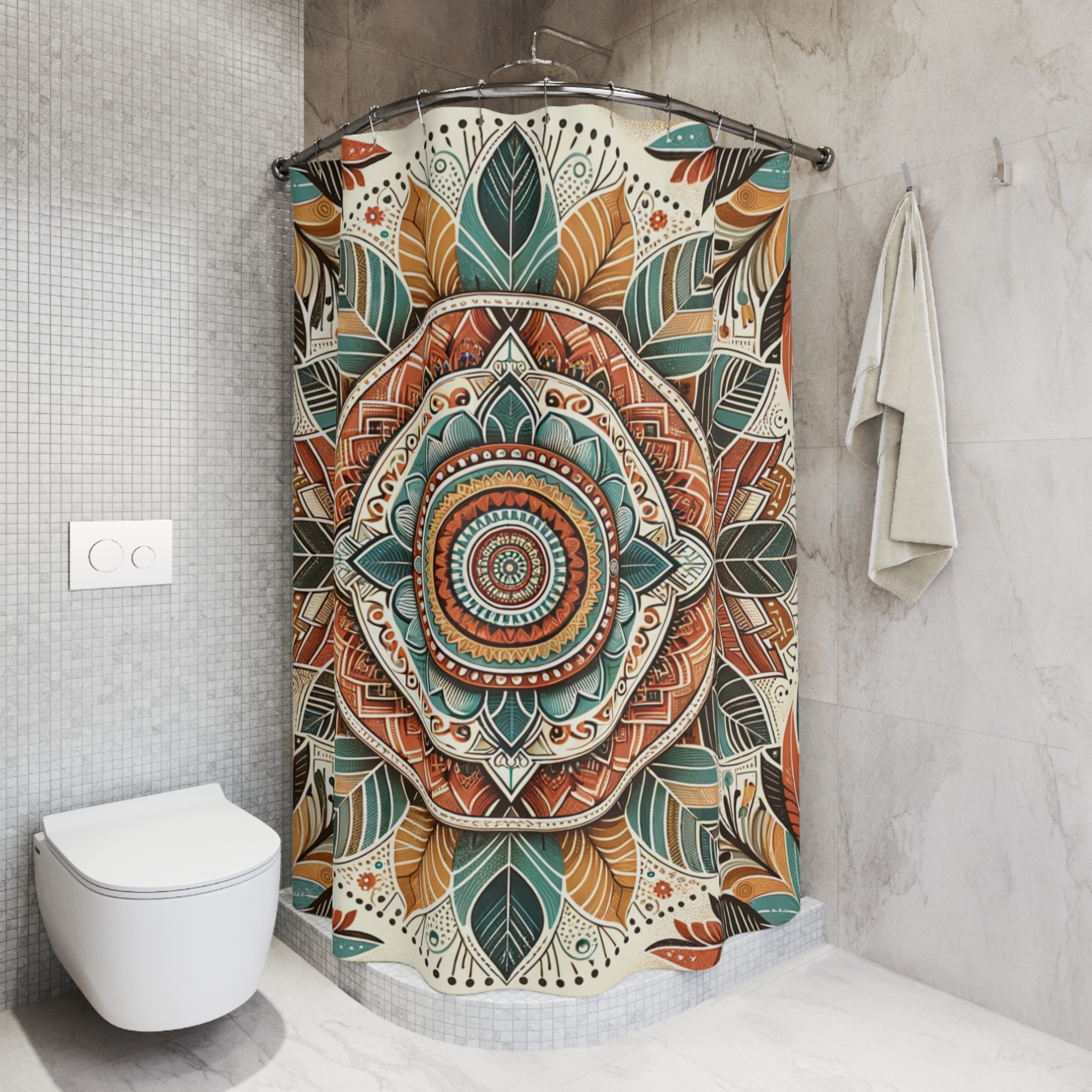 Tribal Boho Mandala in Earth Tones – Bold Geometric Shower Curtain
