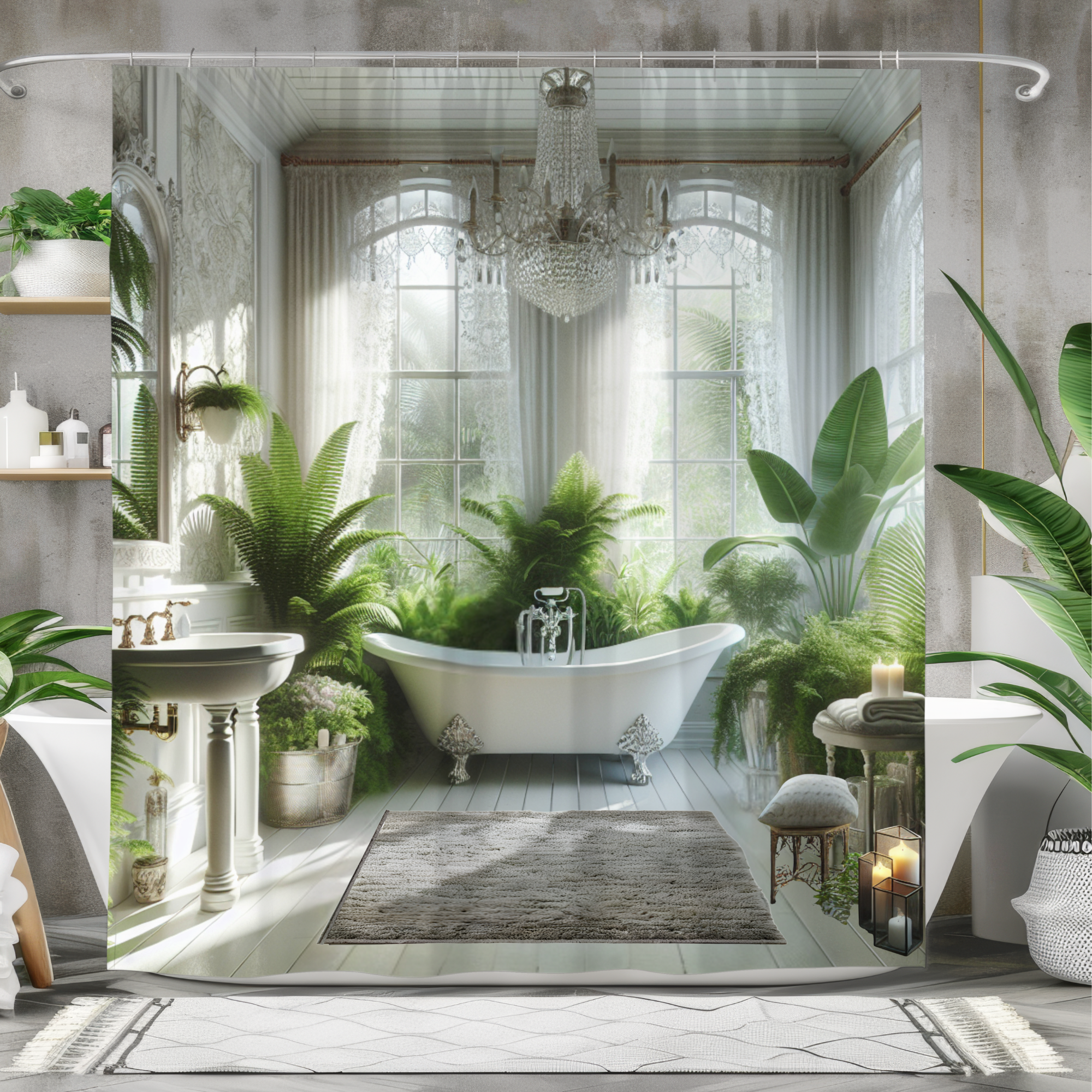 Victorian Conservatory Bathroom – Lush Green Oasis Shower Curtain