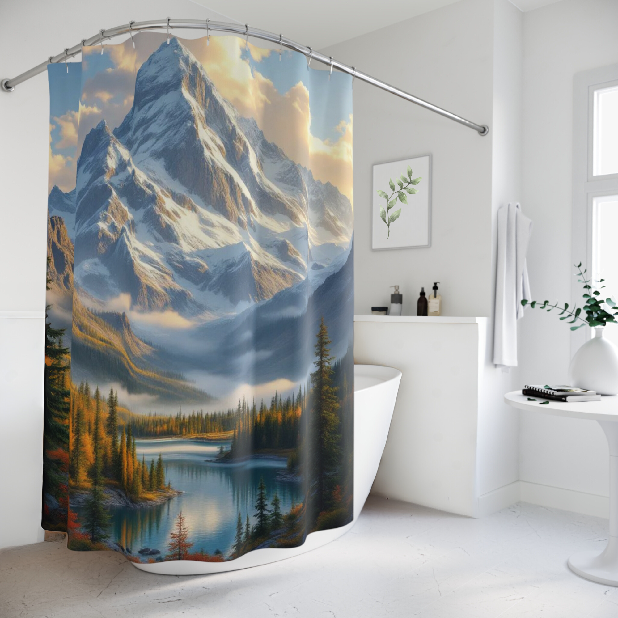 Autumn Mountain Lake Vista – Tranquil Scenic Shower Curtain