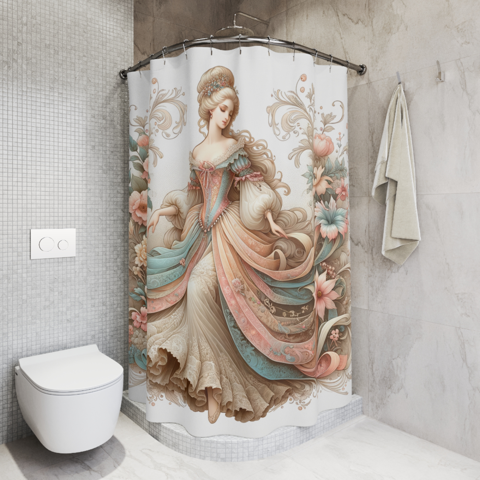 Rococo Lady in Blossoms – Romantic Vintage Shower Curtain