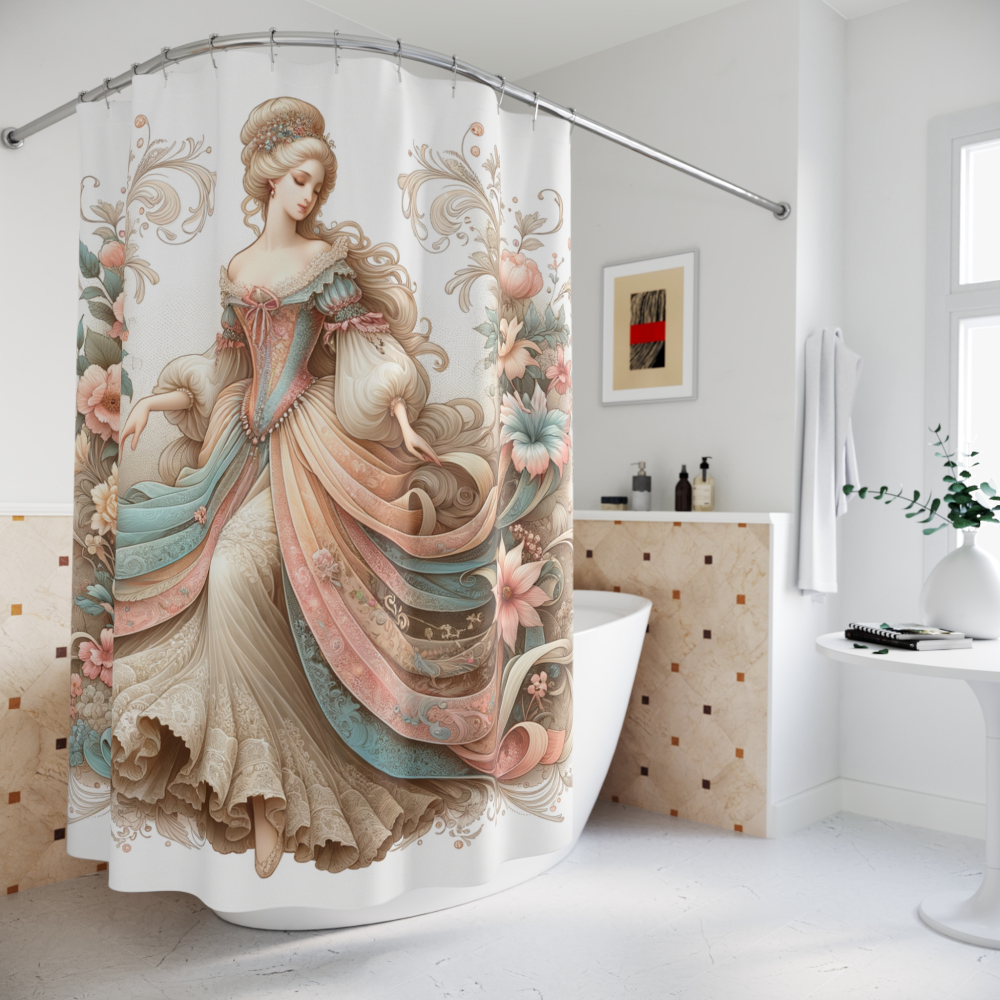 Rococo Lady in Blossoms – Romantic Vintage Shower Curtain