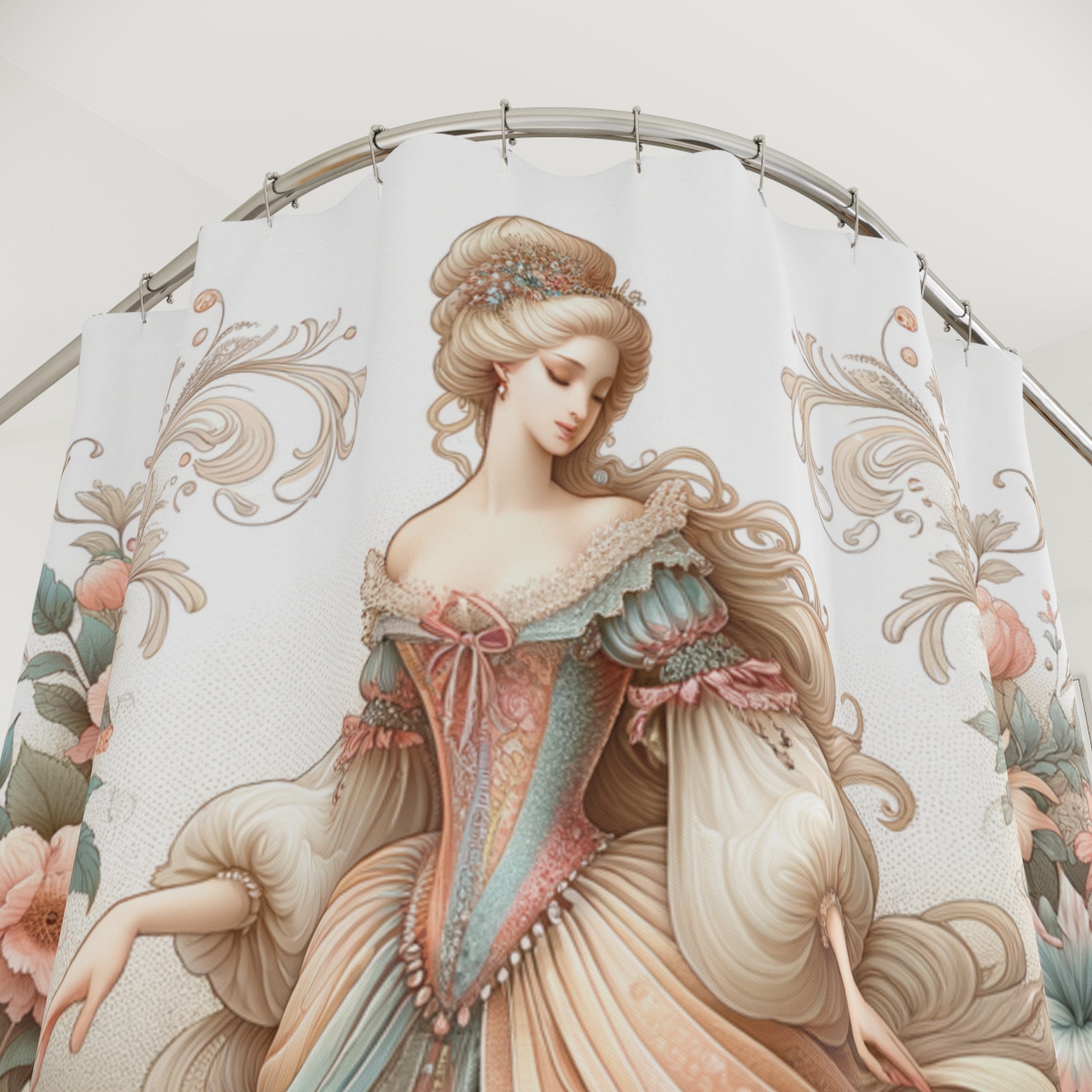 Rococo Lady in Blossoms – Romantic Vintage Shower Curtain