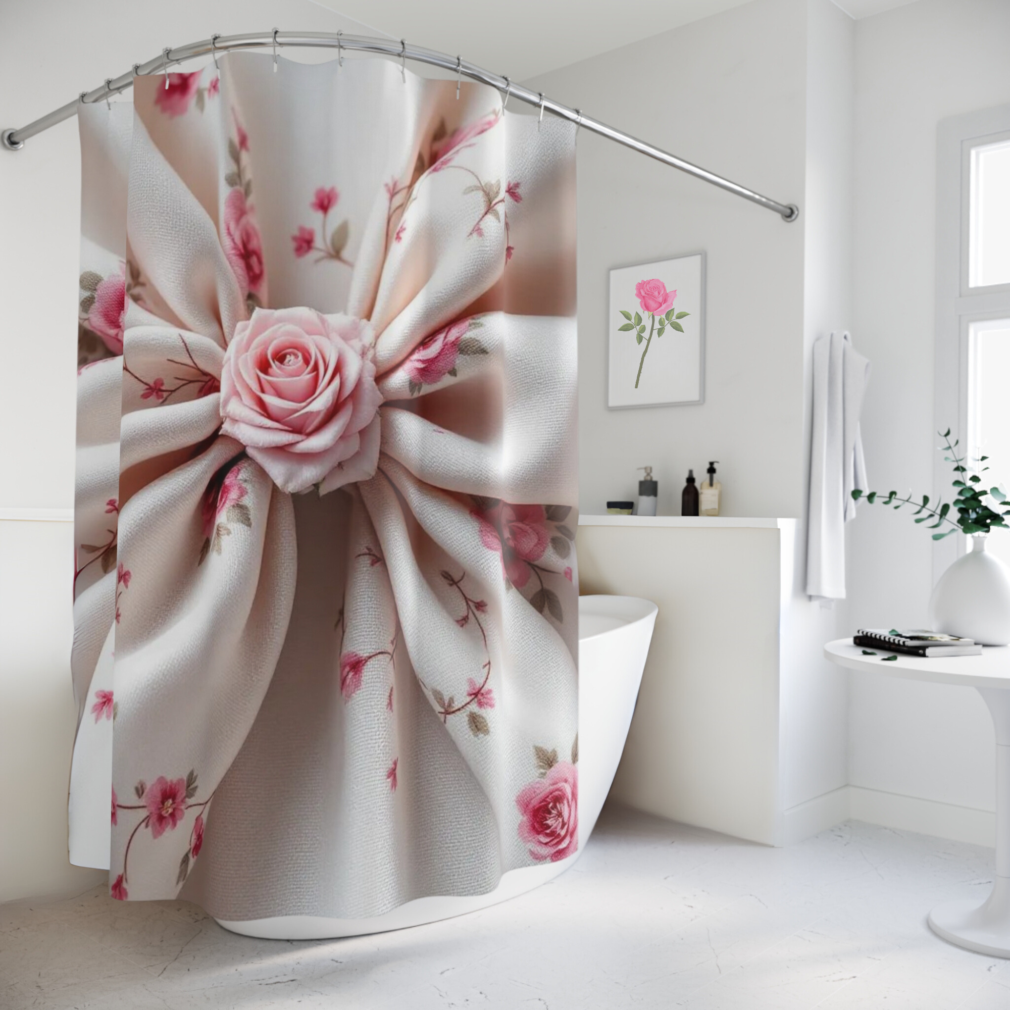 Rose Blossom Bow – Elegant Floral Fabric Shower Curtain