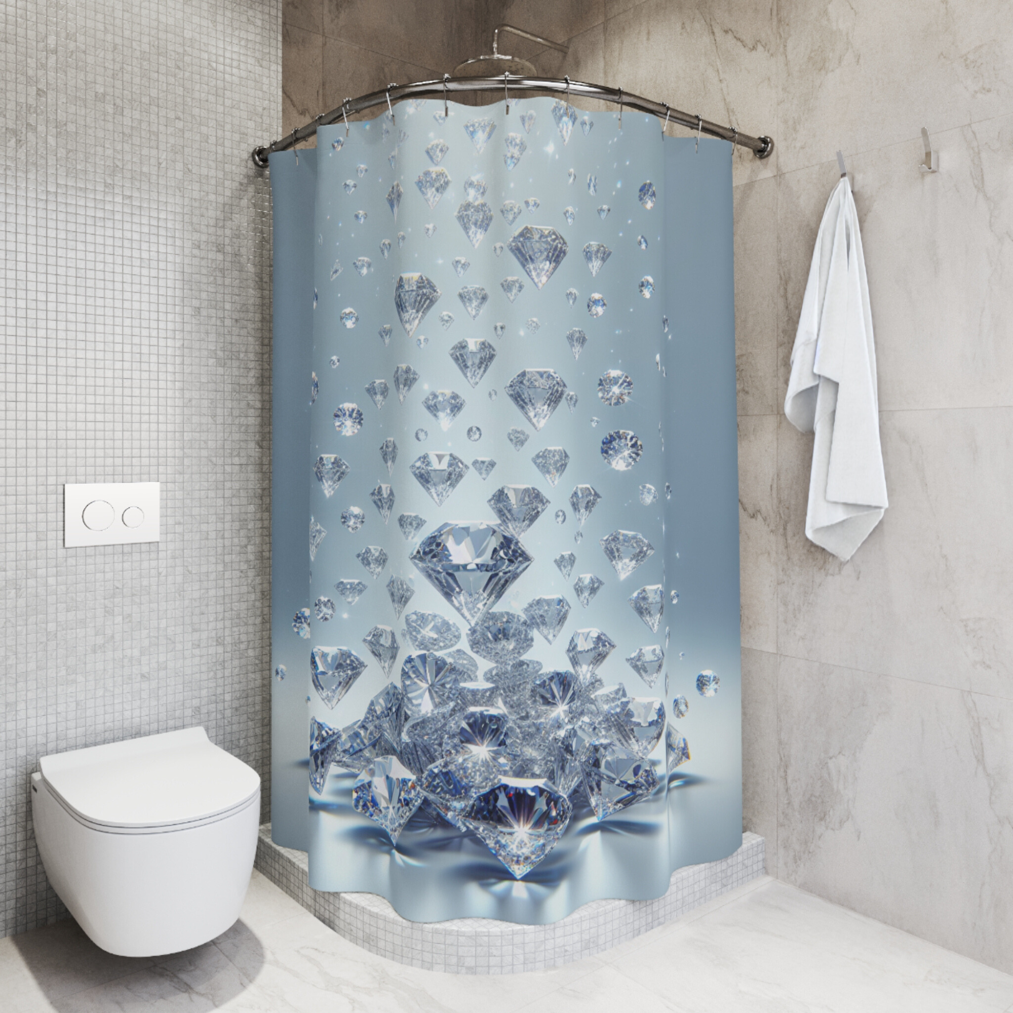 Cascading Diamonds – Sparkling Blue Glam Shower Curtain