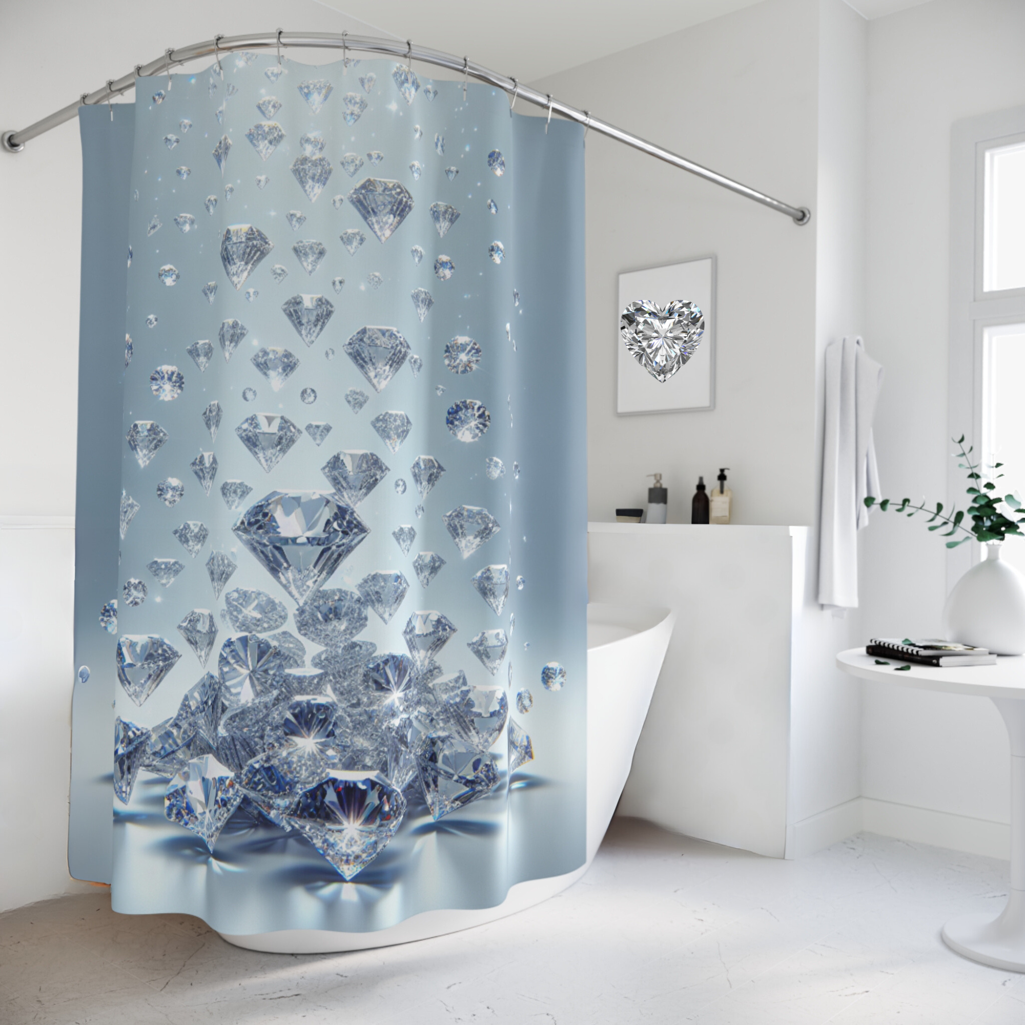 Cascading Diamonds – Sparkling Blue Glam Shower Curtain