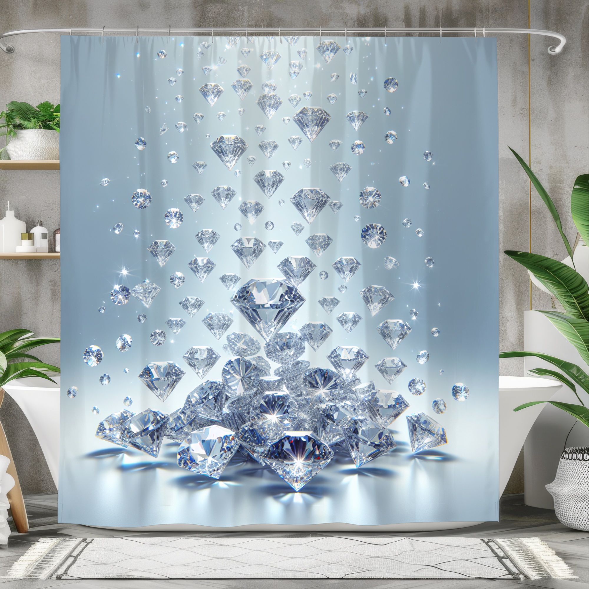 Cascading Diamonds – Sparkling Blue Glam Shower Curtain