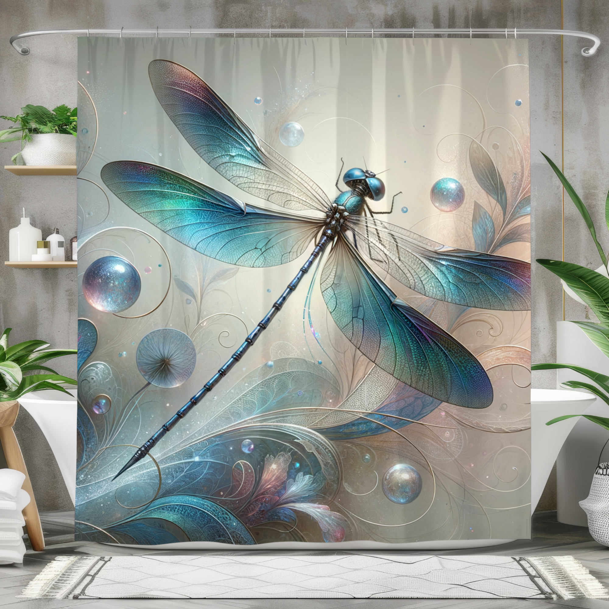 Celestial Dragonfly – Iridescent Blue Fantasy Shower Curtain