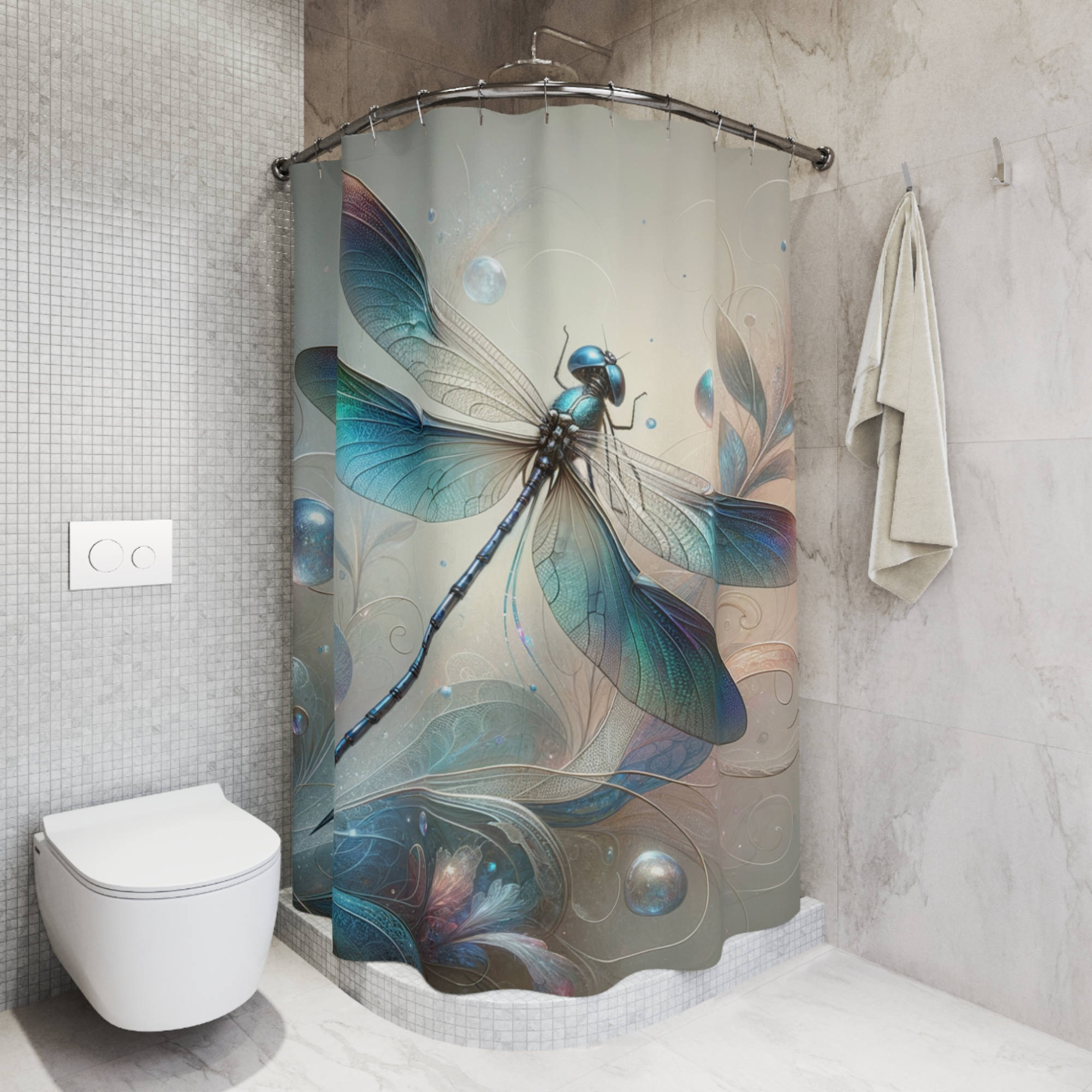 Celestial Dragonfly – Iridescent Blue Fantasy Shower Curtain