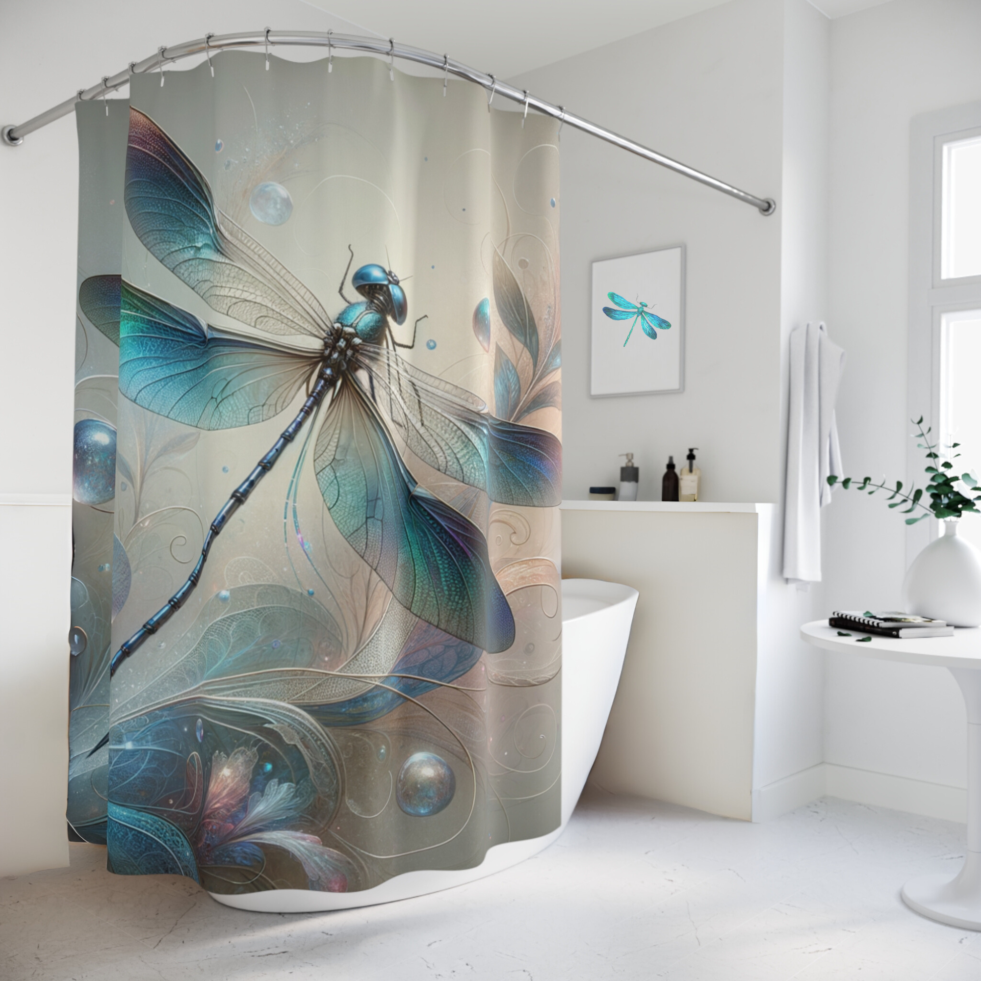 Celestial Dragonfly – Iridescent Blue Fantasy Shower Curtain