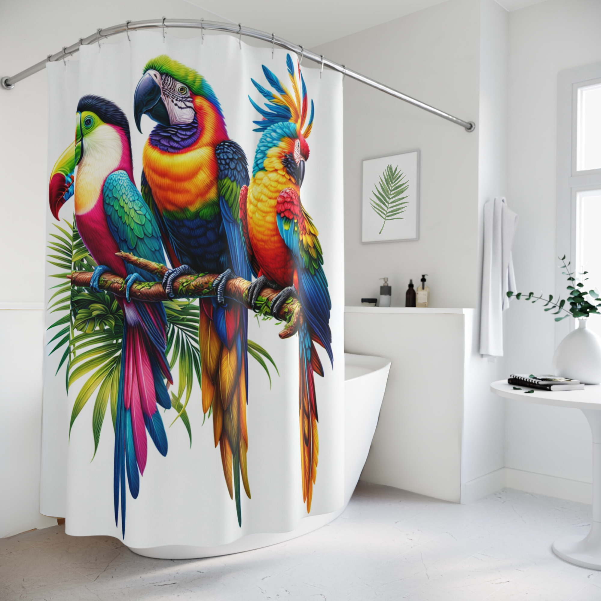 Tropical Parrot Trio – Vibrant Exotic Bird Shower Curtain