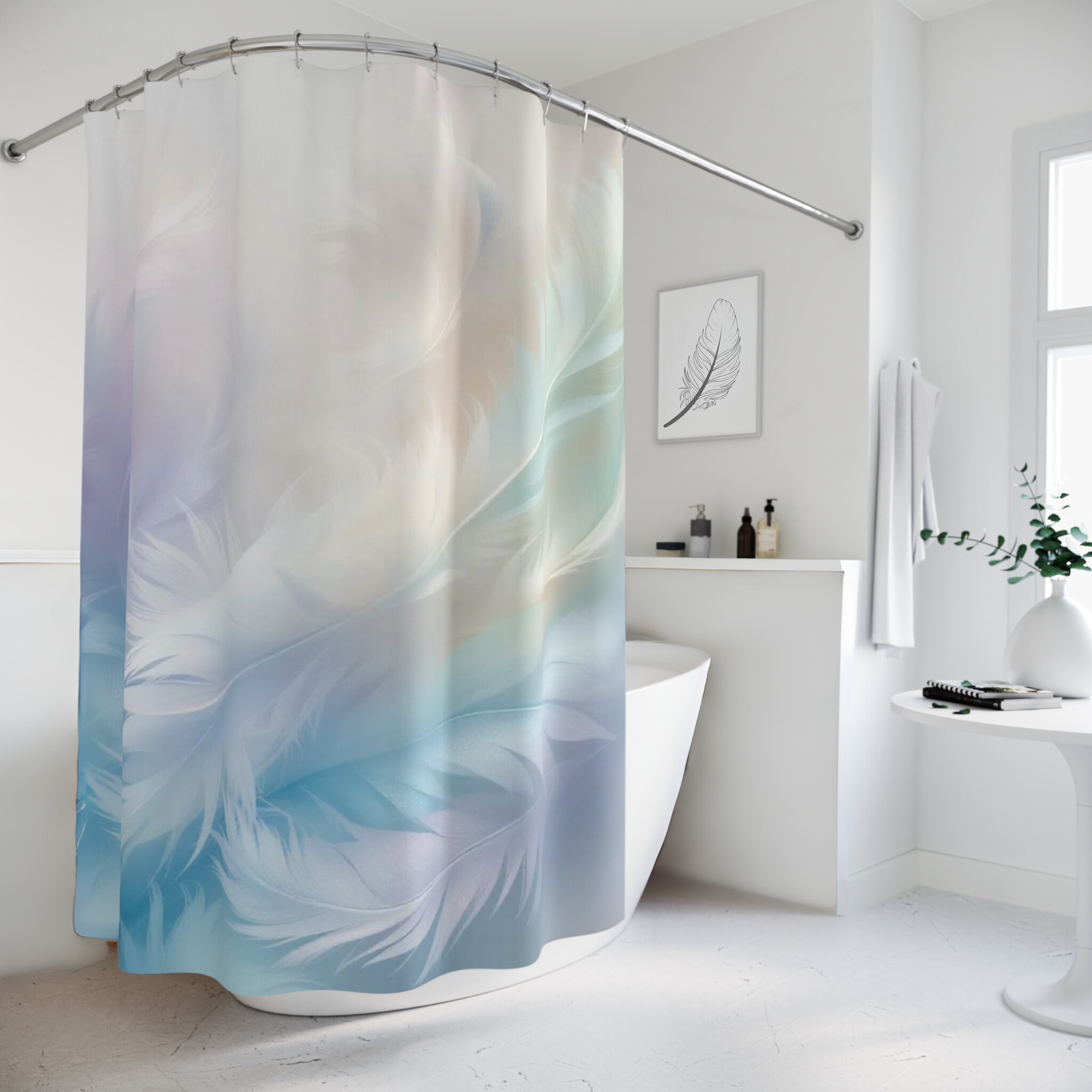 Whispering Feathers – Soft Pastel Angel Wing Shower Curtain