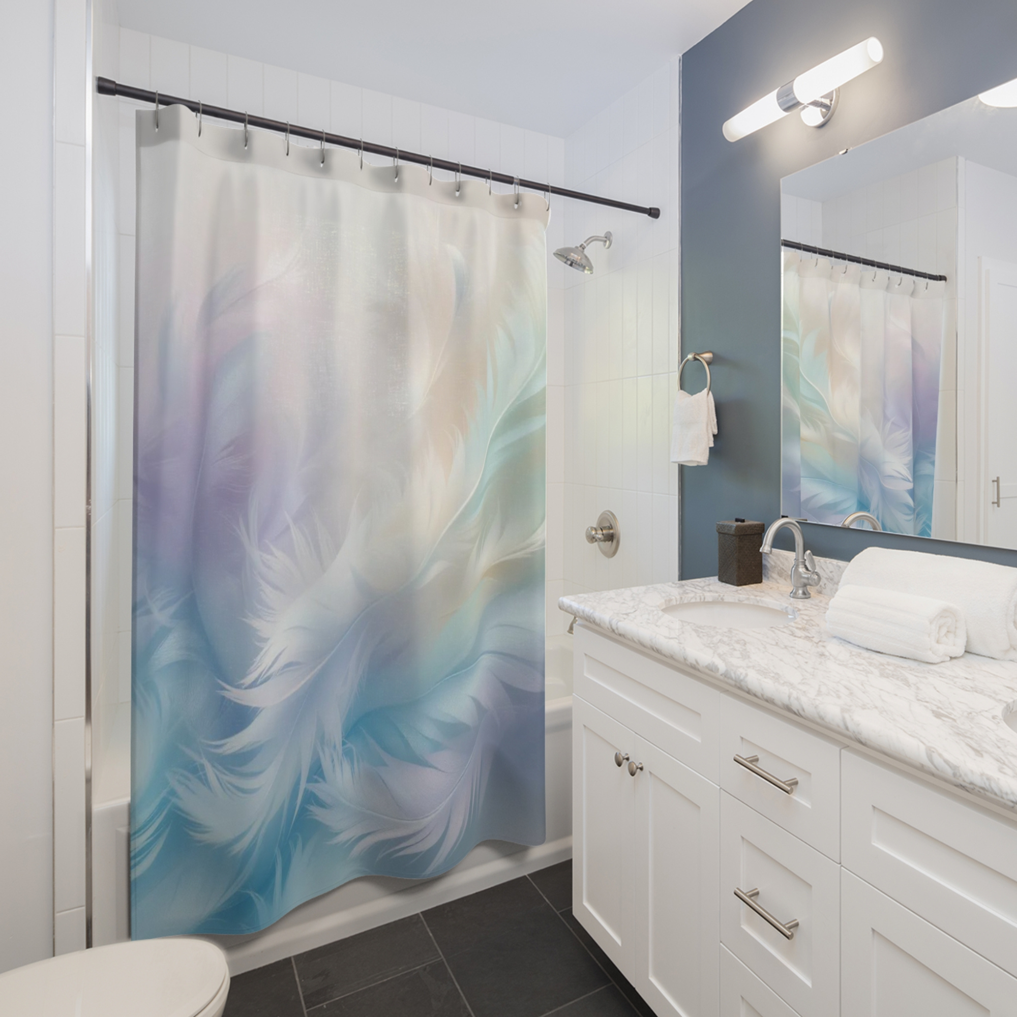 Whispering Feathers – Soft Pastel Angel Wing Shower Curtain