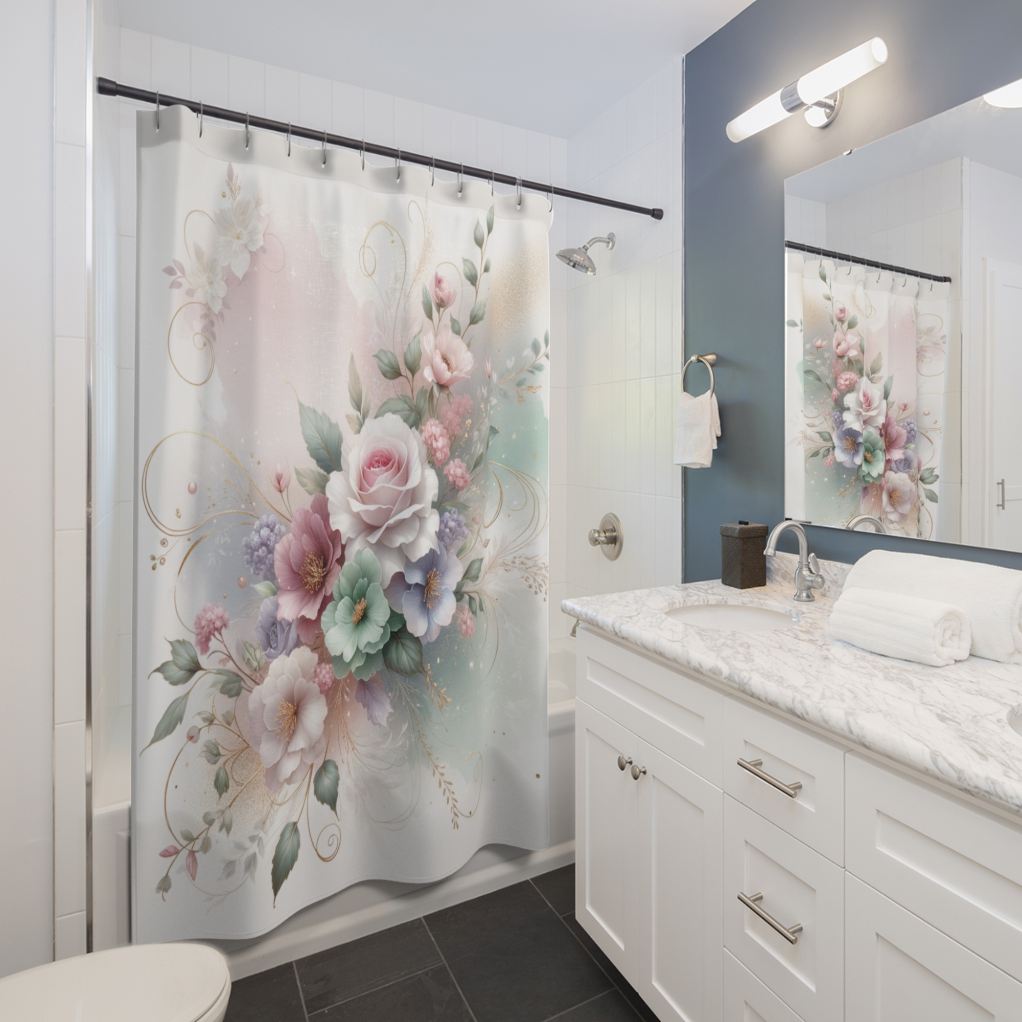 Pastel Garden Bouquet – Romantic Watercolor Floral Shower Curtain