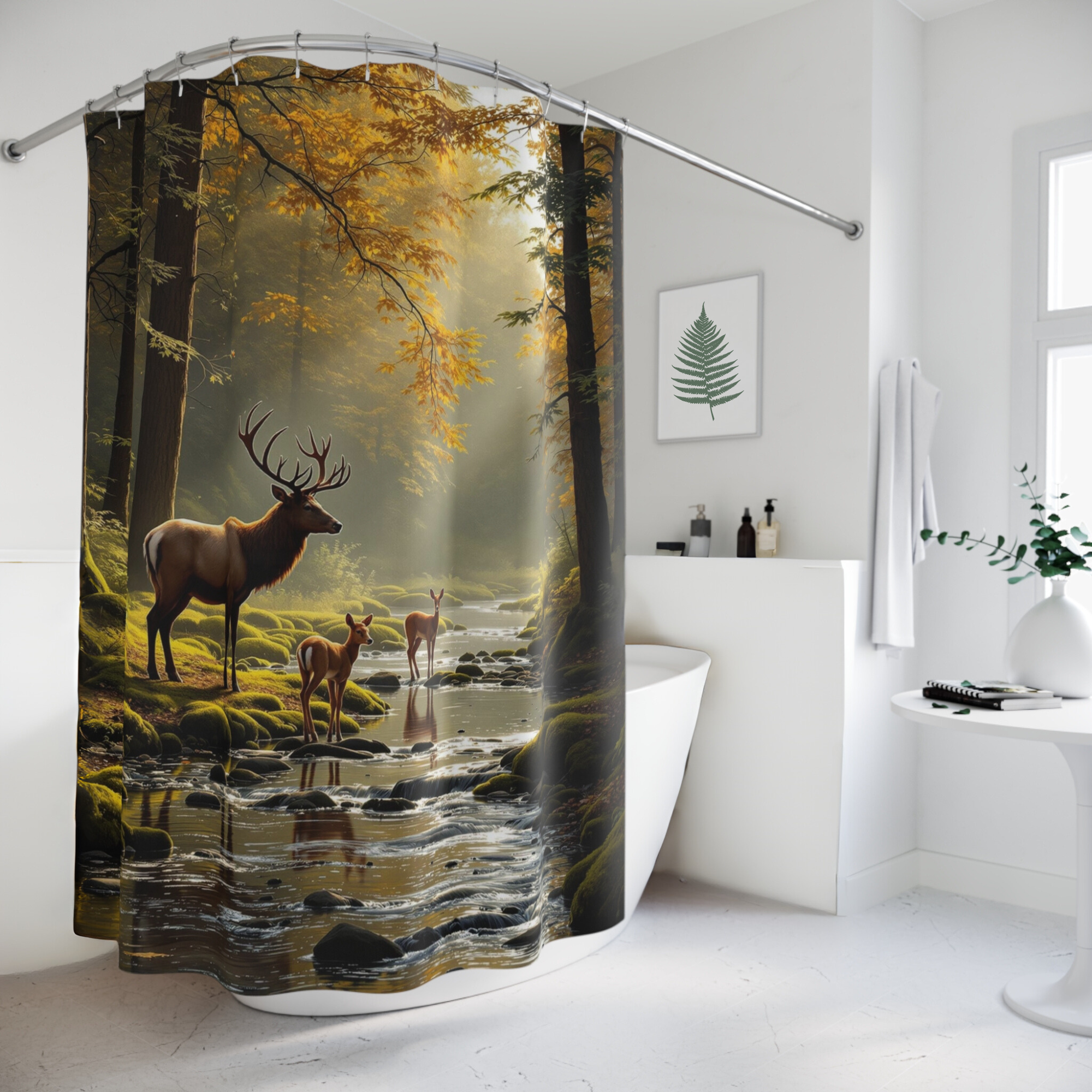 Golden Forest Stag – Autumn Woodland Deer Shower Curtain