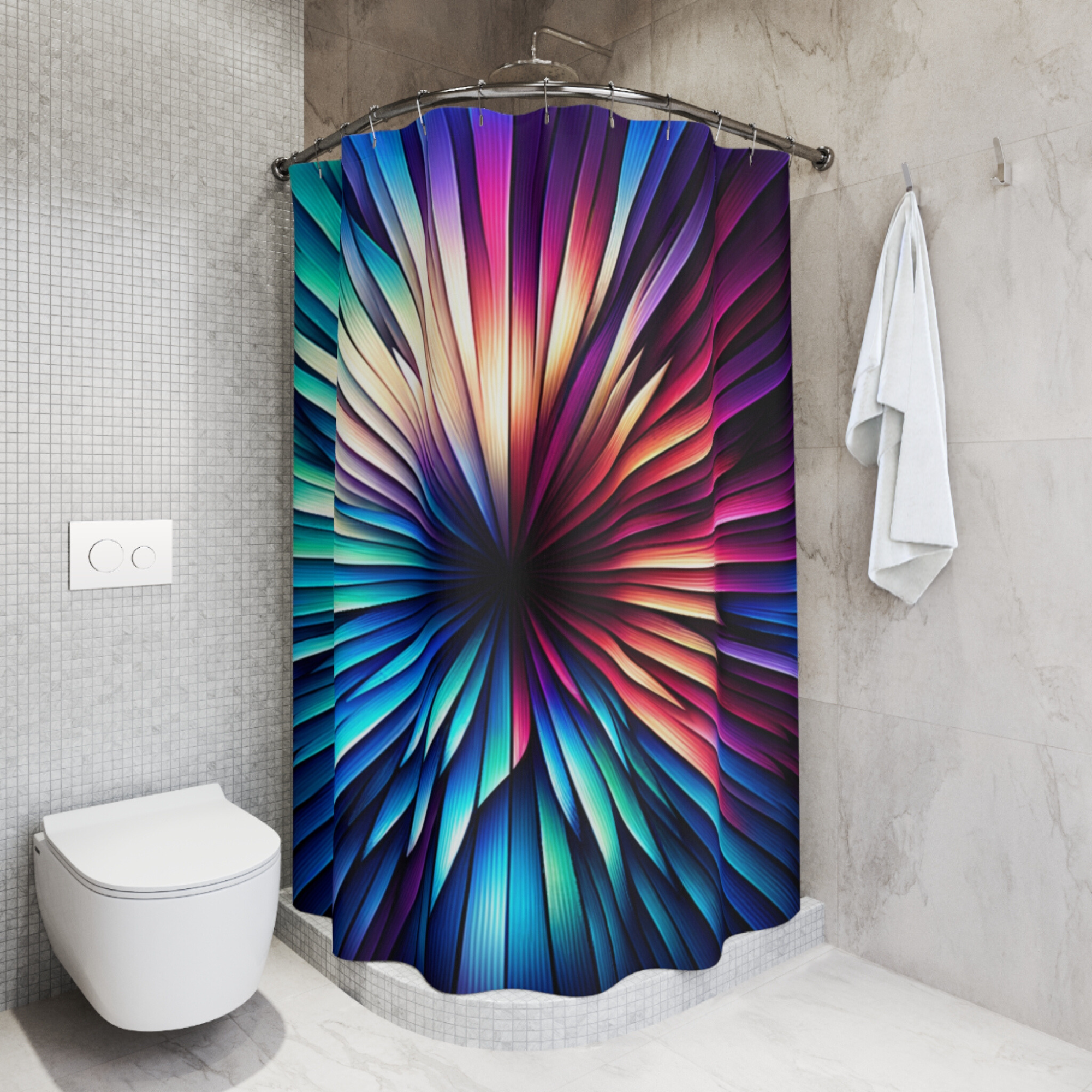 Colorburst Prism Star – Bold Abstract Rainbow Shower Curtain
