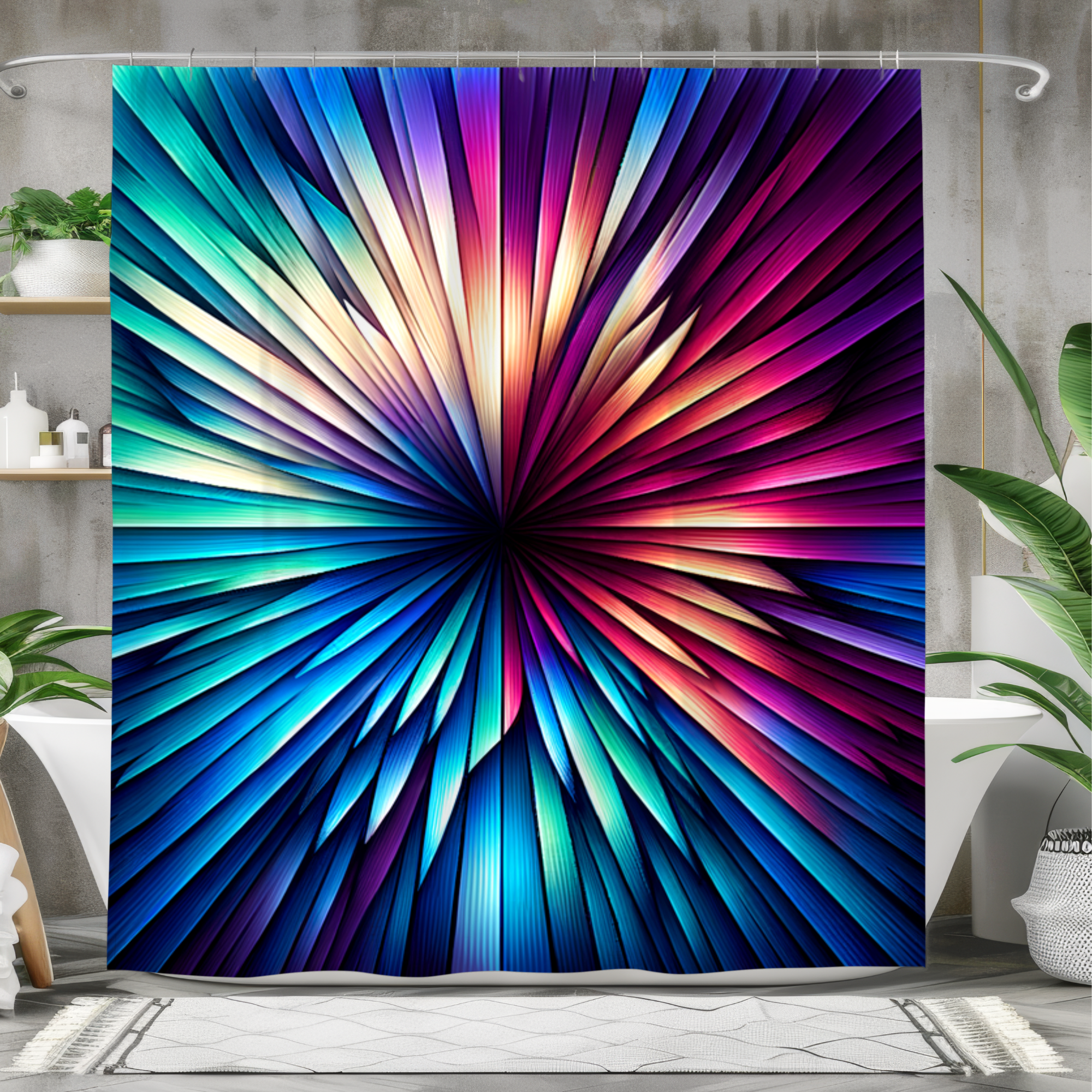 Colorburst Prism Star – Bold Abstract Rainbow Shower Curtain