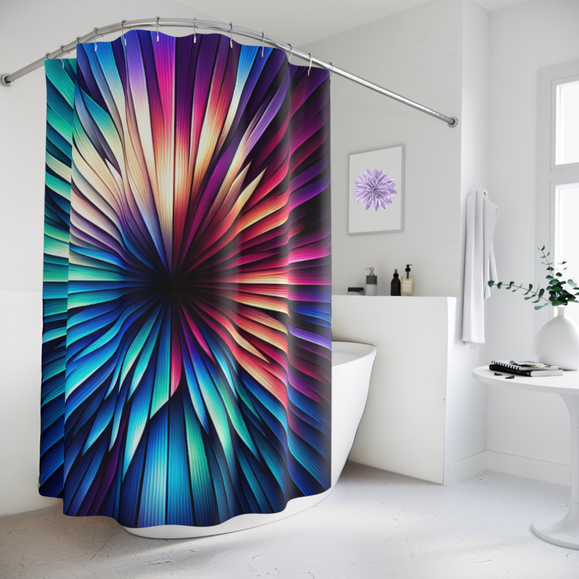 Colorburst Prism Star – Bold Abstract Rainbow Shower Curtain