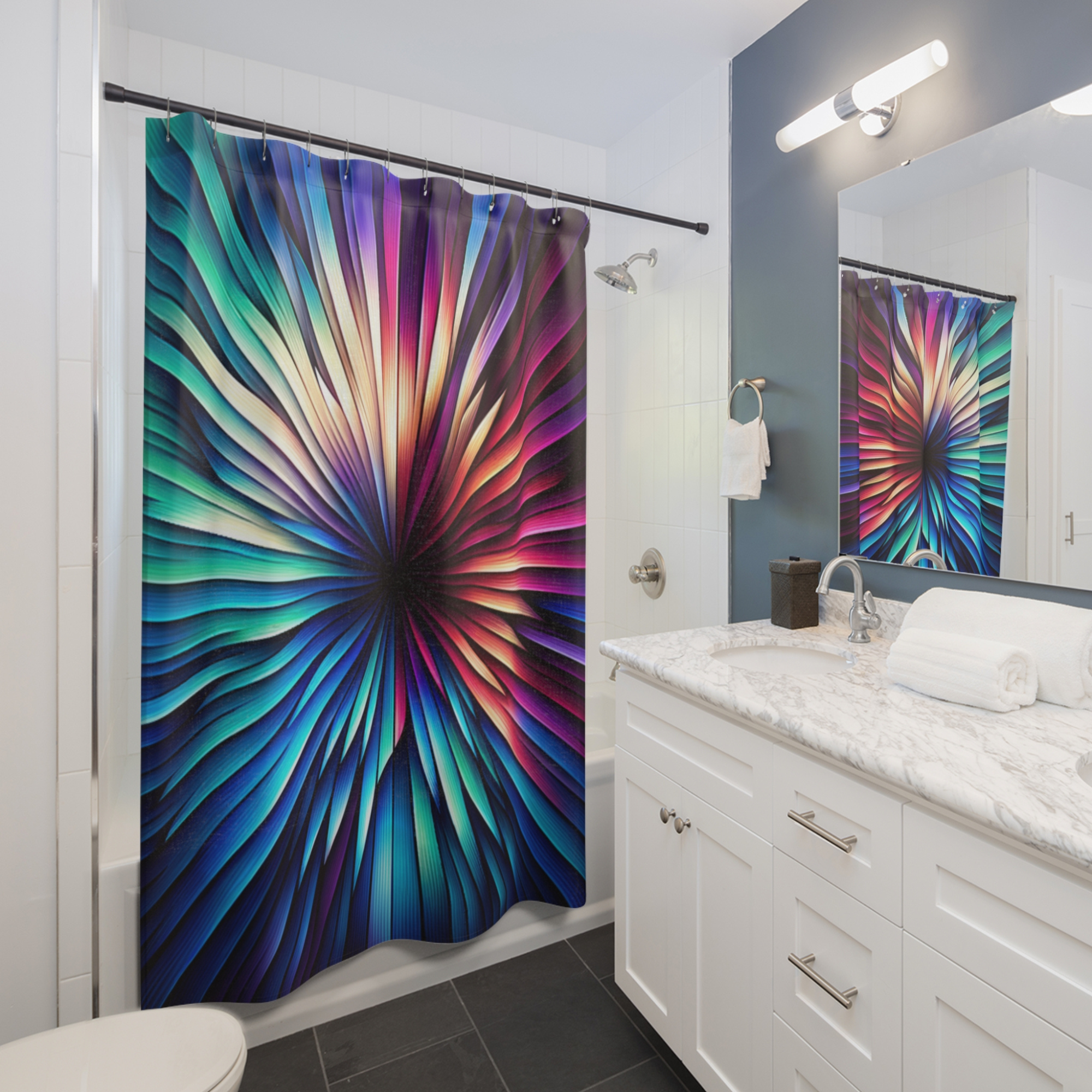 Colorburst Prism Star – Bold Abstract Rainbow Shower Curtain