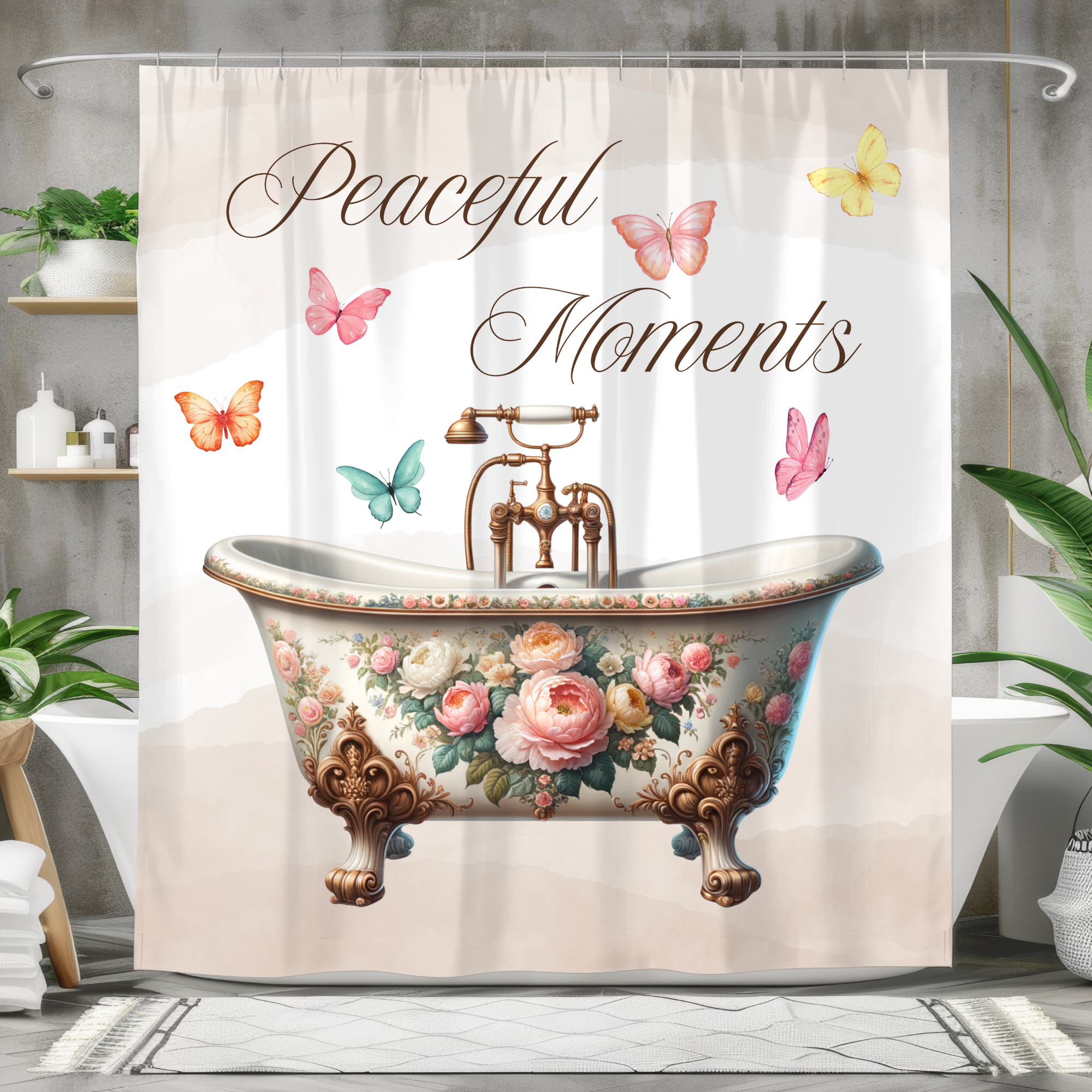 Peaceful Moments – Floral Vintage Bathtub Shower Curtain